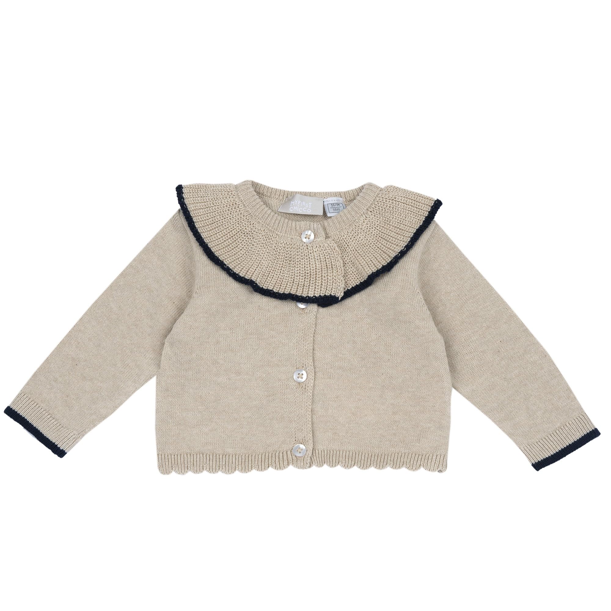 Chicco, Cardigan per neonata con ampio colletto, Beige