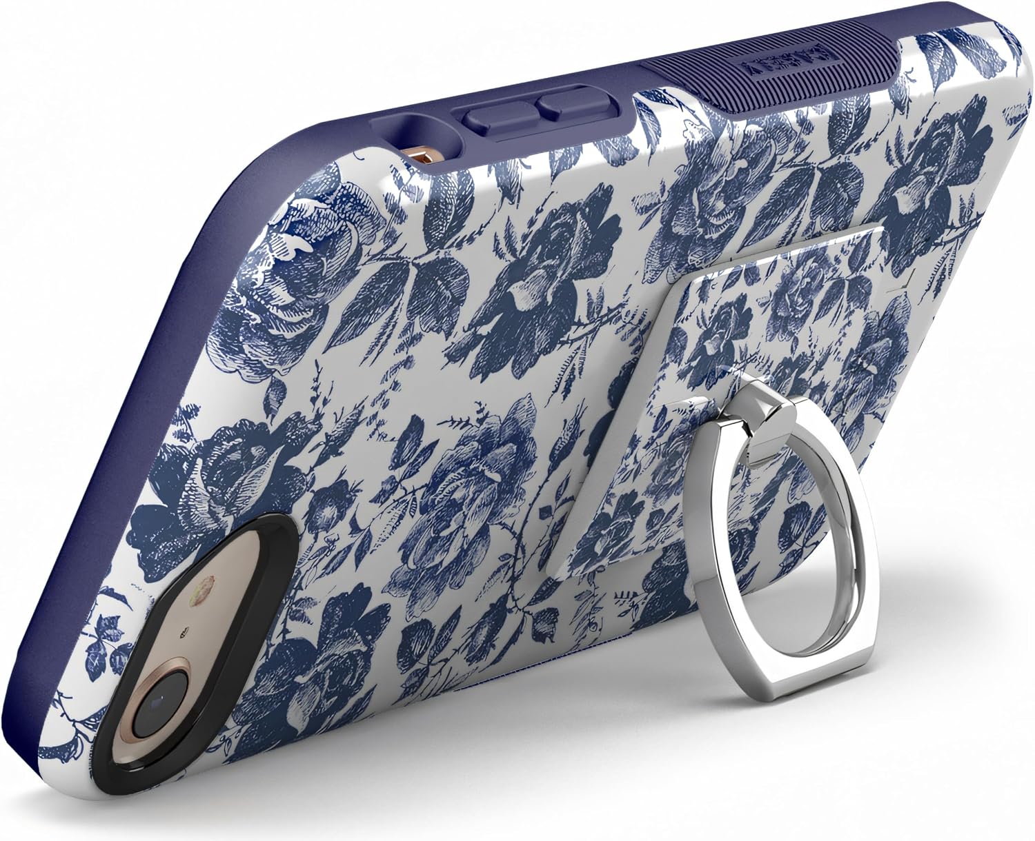 Casely Phone Ring | Rose to Fame | Blue & White Rose Phone Ring | 360 Degree Complete Swivel, Strong Adhesive, Remove and Reuse, Works on Any Phone