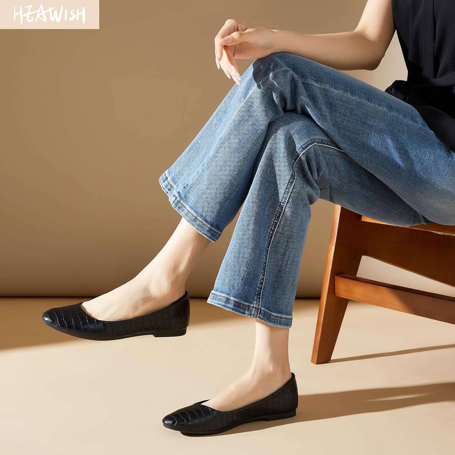 HEAWISH Womens Leather Dress Shoes Crocodile Print Ballet Flats