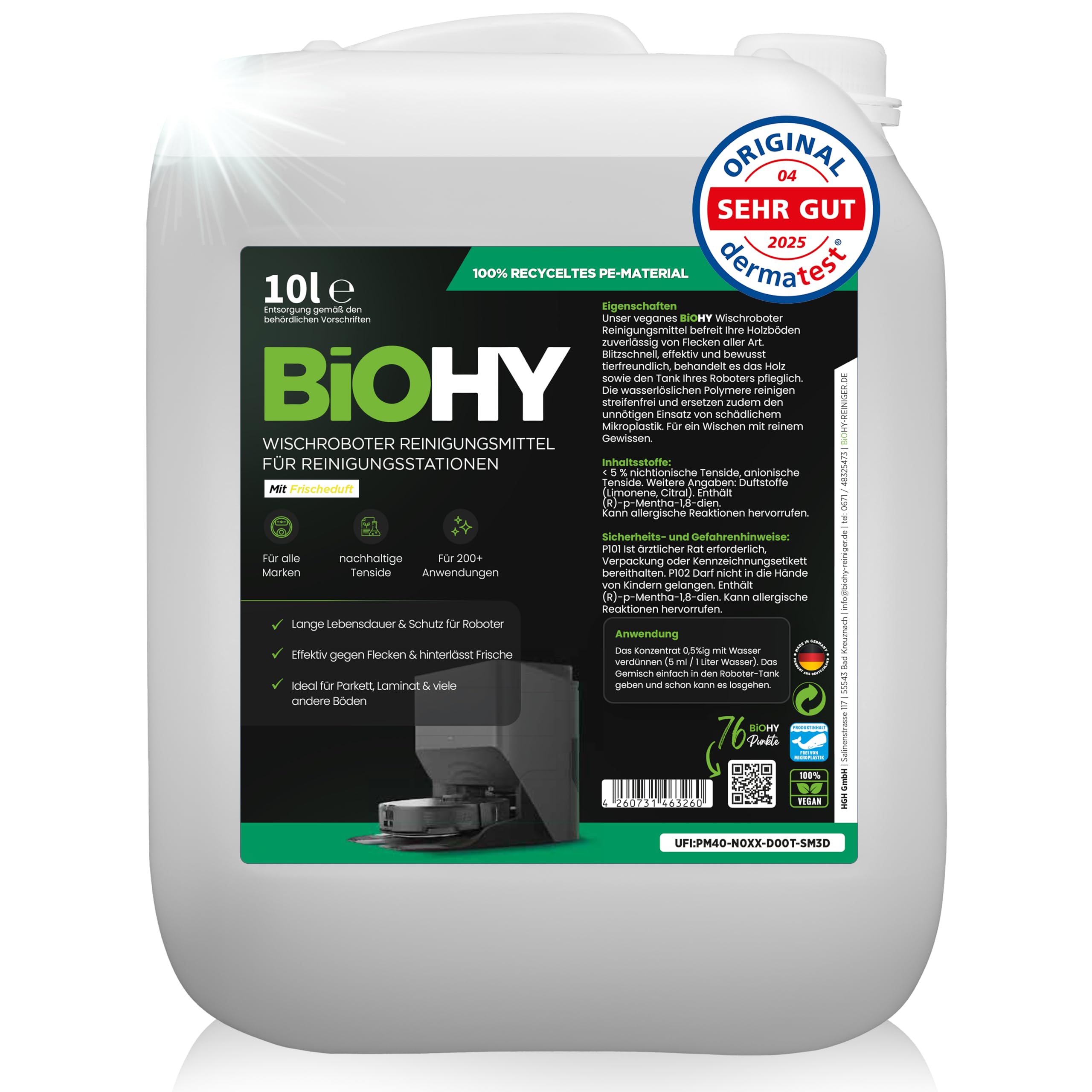 BiOHY Wischroboter Reinigungsmittel – Schaumarmes Konzentrat für Reinigungsstationen, 10 Liter Kanister