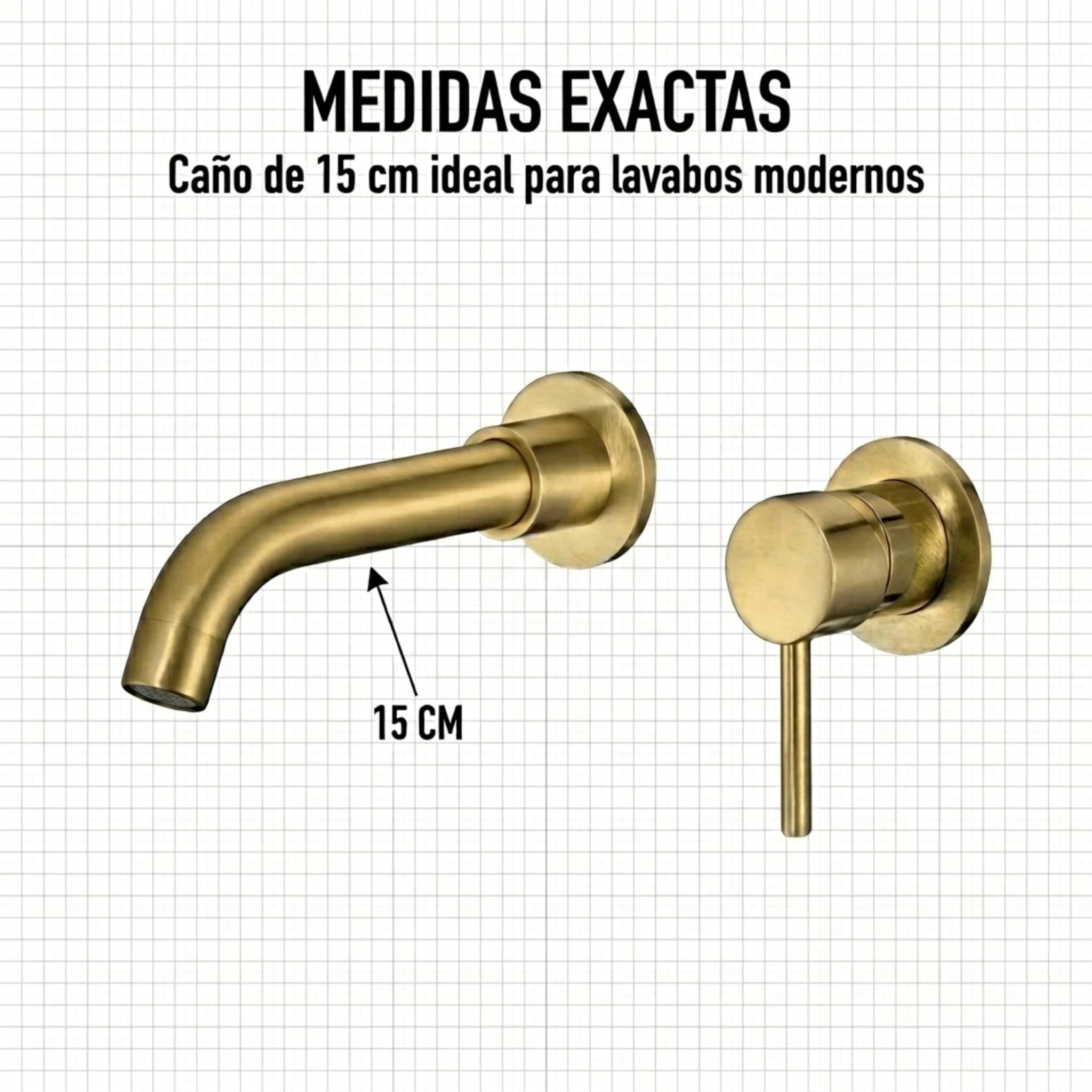 VALAZ Grifo Lavabo Dorado Cepillado Protección PVD Empotrado | Grifo Lavabo Monomando, Agua Fría y Caliente, Ahorro de Agua | Instalación Fácil | Latón, Inoxidable, Redondo, Caño 15 cm, Serie Guadiana
