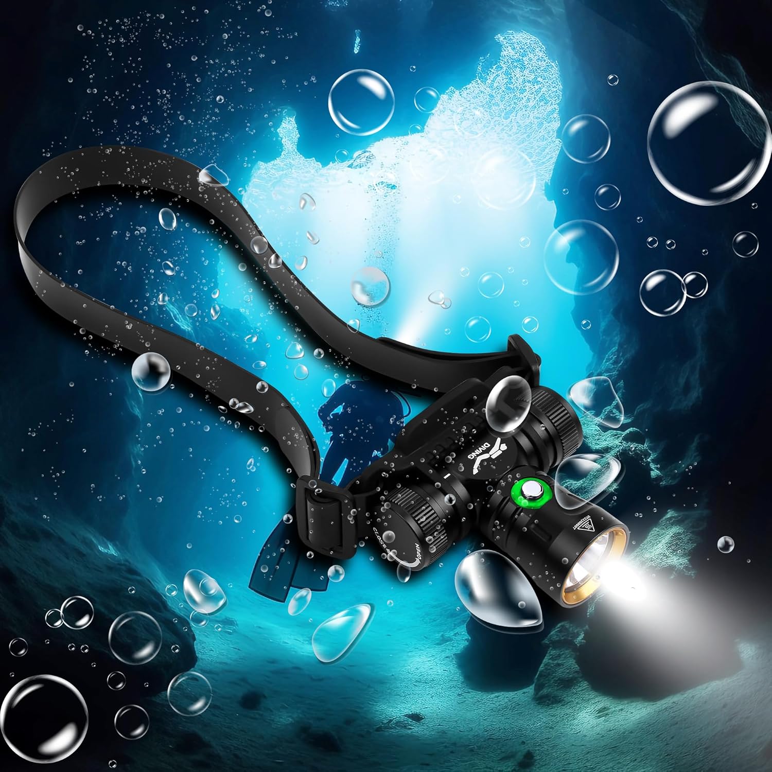 Dive Light,Scuba Diving Headlamp，3-in-1 Professional Underwater Headlight Professional IPX8 Waterproof Diving Headlight (DH06)