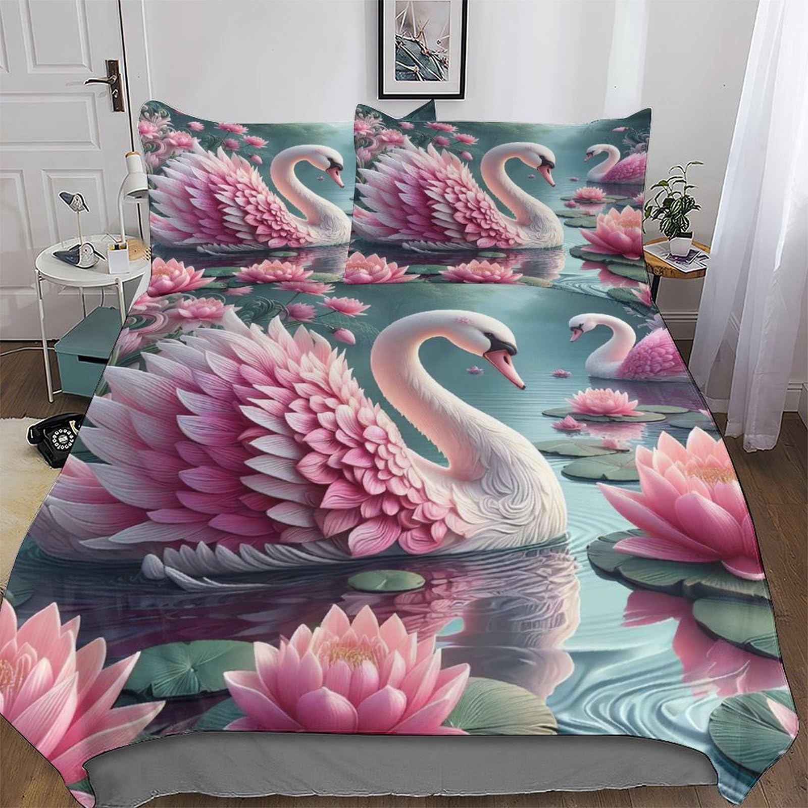 Housse de couette cygne en microfibre douce avec fermeture éclair pratique