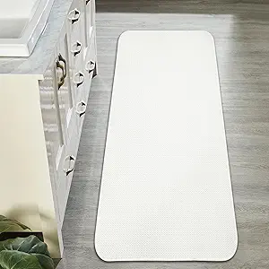 Bath Mat,Ultra Thin Bathroom Runner Rugs,Large Bath Mats for Bathroom,Quick Dry,Non-Slip,Machine Washable,Low Pile,Bath Rug,Shower Outside,Sink,Home Decor Accessories.White,1'5"x4'11"(17x59inch)