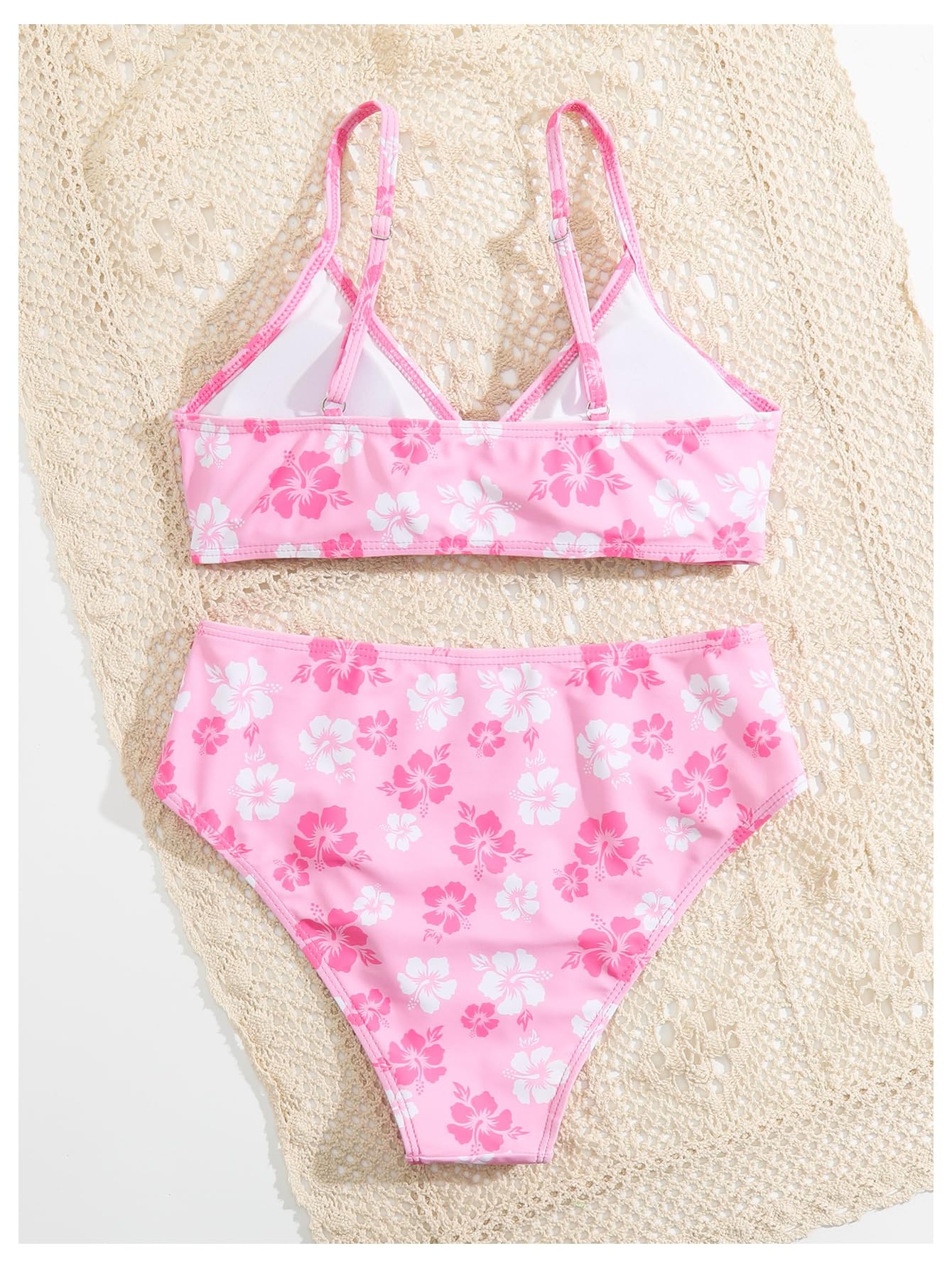 SOLY HUX Girl's Ditsy Floral Print Bikini Swimsuit Ruffle Trim 2 Piece Bathing Suit Beachwear Light Pink Floral 13 Years