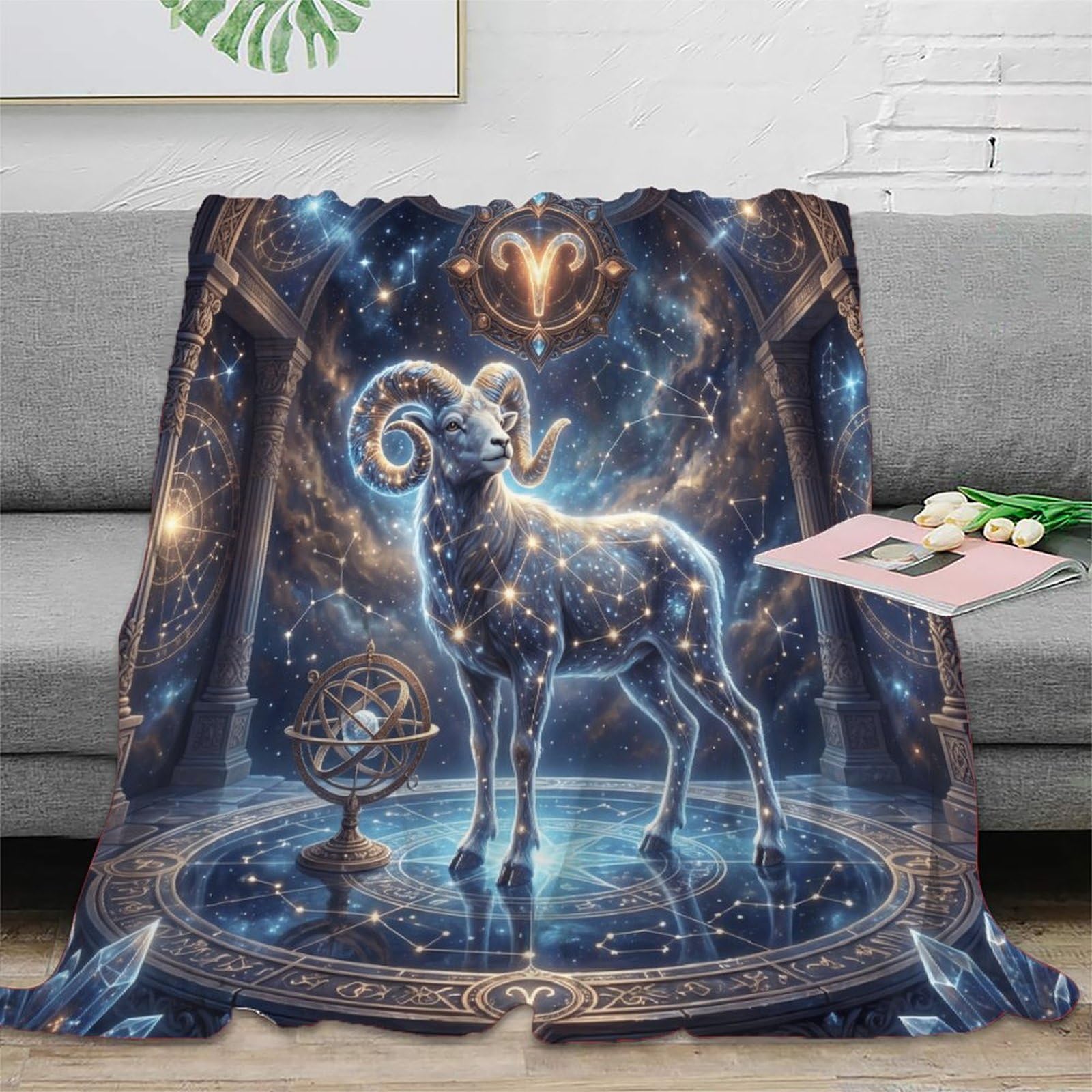 W7C8U2X3 Aries Zodiac Dreamy Galaxy Warm Throw Blanket, Camping Car Travel