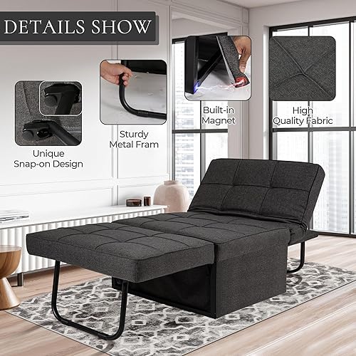Miniatura 4 de Sofá cama convertible, cama otomana plegable multifunción 4 en 1 con respaldo ajustable, moderna silla extraíble para sala de estar, apartamento,
