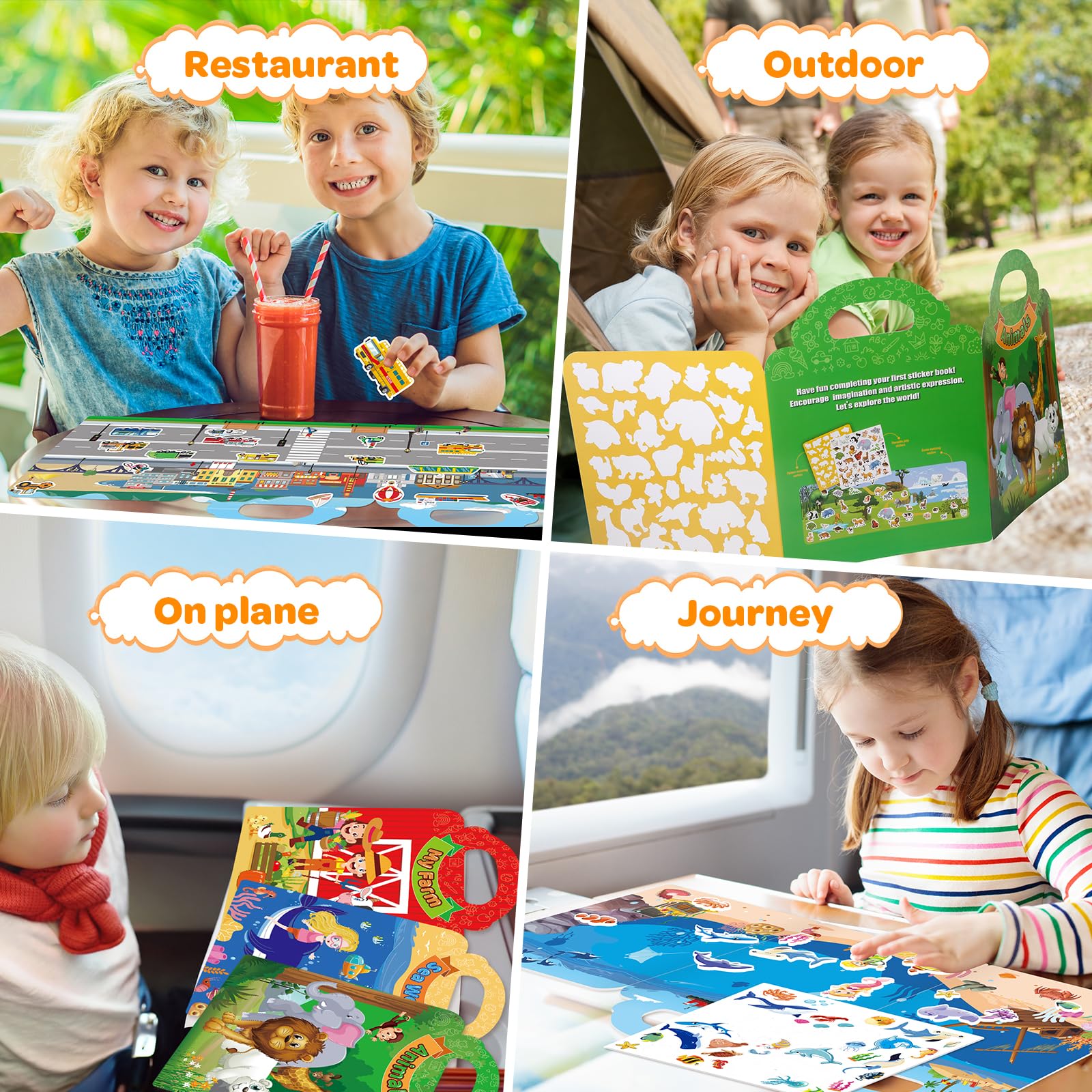 4 juegos de libros de calcomanías reutilizables para niños de 1 a 3 años, libros de actividades para niños de 2 a 4 años, calcomanías de gelatina, juguetes de viaje para niños de 3 a 5 años, regalos