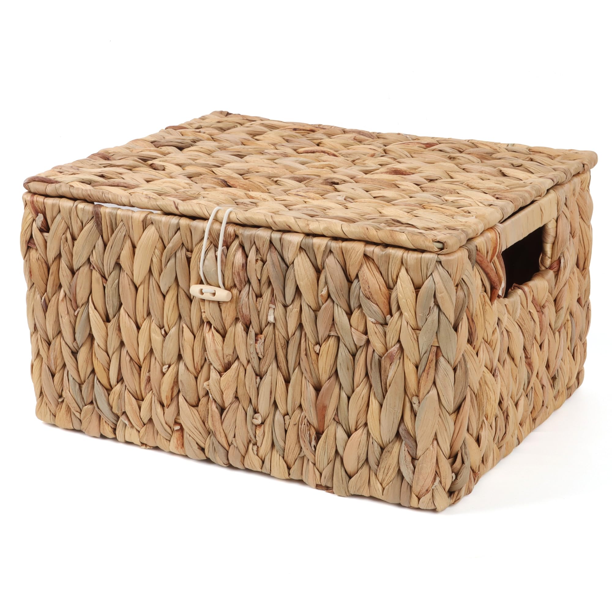 Moosky Wicker Shelf Baskets with Lid, Rectangular Storage Basket Bins with Built-in Handles Handwoven Home Organizer Decor Boxes (Natural, Large)