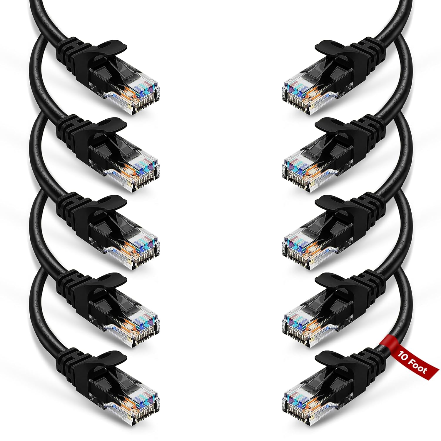 NewYork Cables Cat6 Ethernet Patch Cable 10ft (10 Pack), Snagless Cat6 Patch Cables for Data Centers, 10Gbps, 550Mhz Ethernet Cord, Bare Copper Network Patch Cables for Home and Enterprise -Black