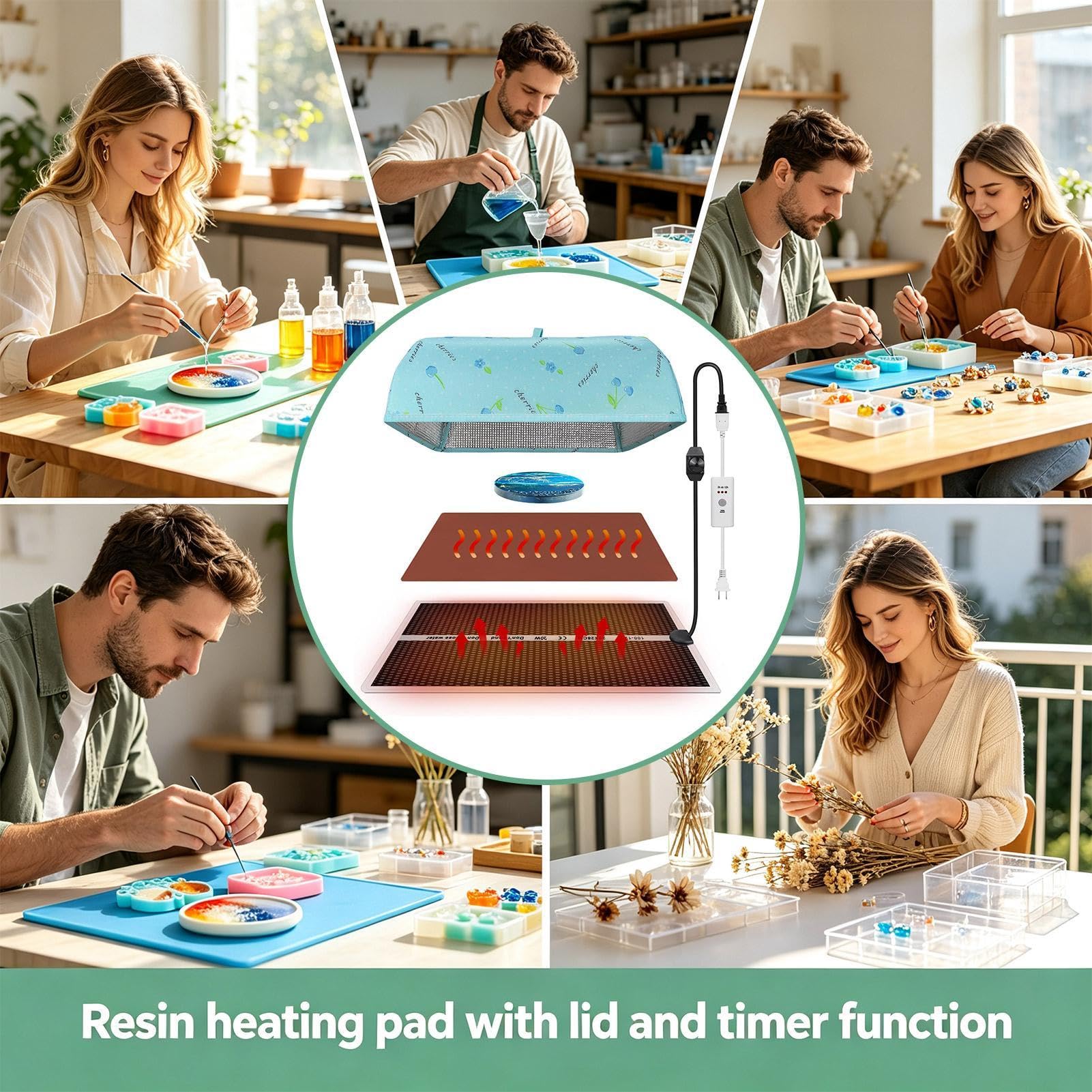 Chauffe-Résine Tapis chauffant à durcissement 38 x 38 x 15 cm avec housse