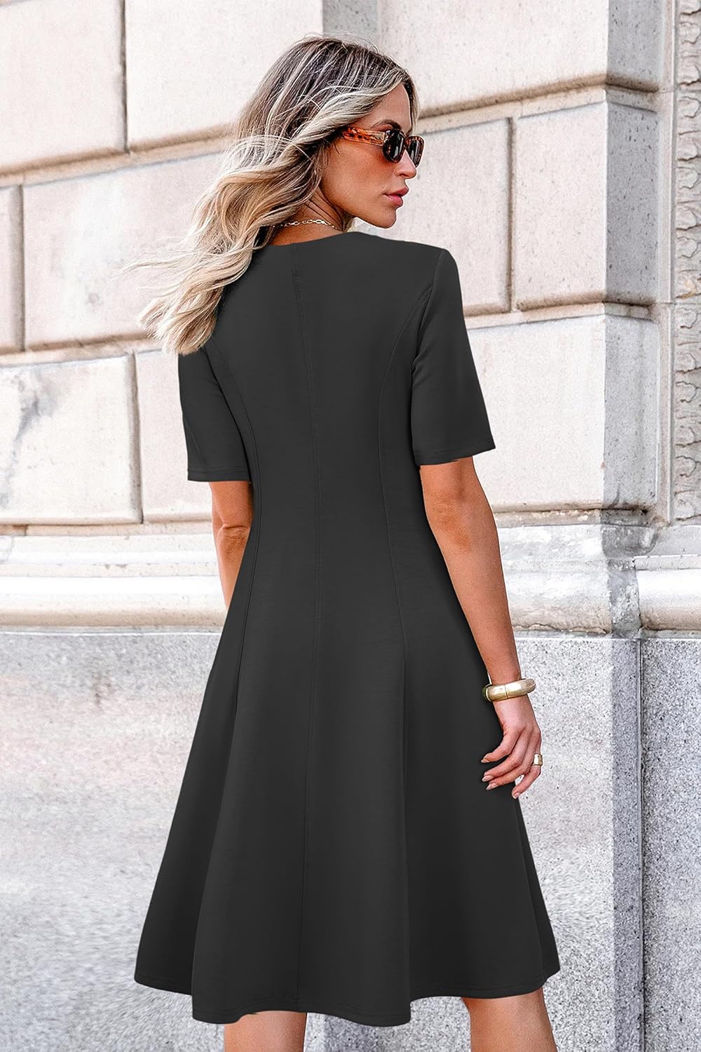 Newshows Womens 2025 Summer Teacher Work Modest Dresses Ultra Soft Short Sleeve Midi Old Money Clothes Business Casual Dress - Image 7