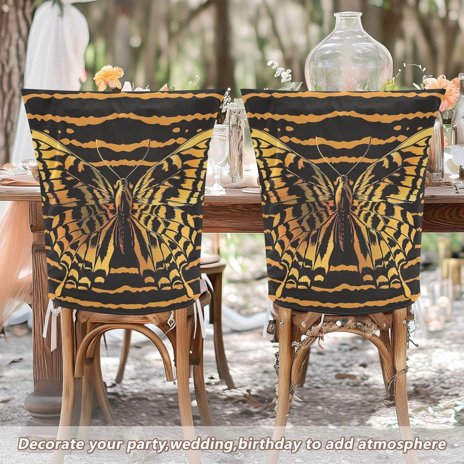 ALAZA Butterfly and Tiger Stripes Chair Back Cover Set of 6, Washable Reusable Removable Chair Slipcovers Decorative Chair Cover for Home Kitchen Wedding Party