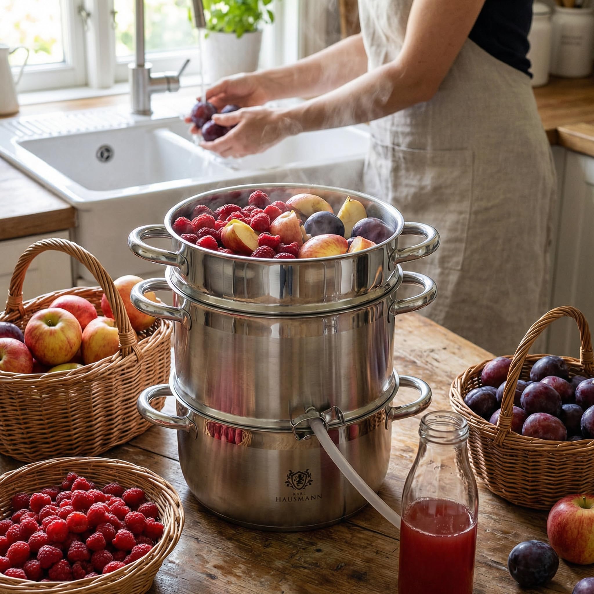KARL HAUSMANN Extracteur de Jus Vapeur Inox 8L pour Induction, Gaz, Vitrocéramique et Électrique - Extracteur jus Fruits et Légumes Maison avec Tuyau, sans BPA, Grande Capacité