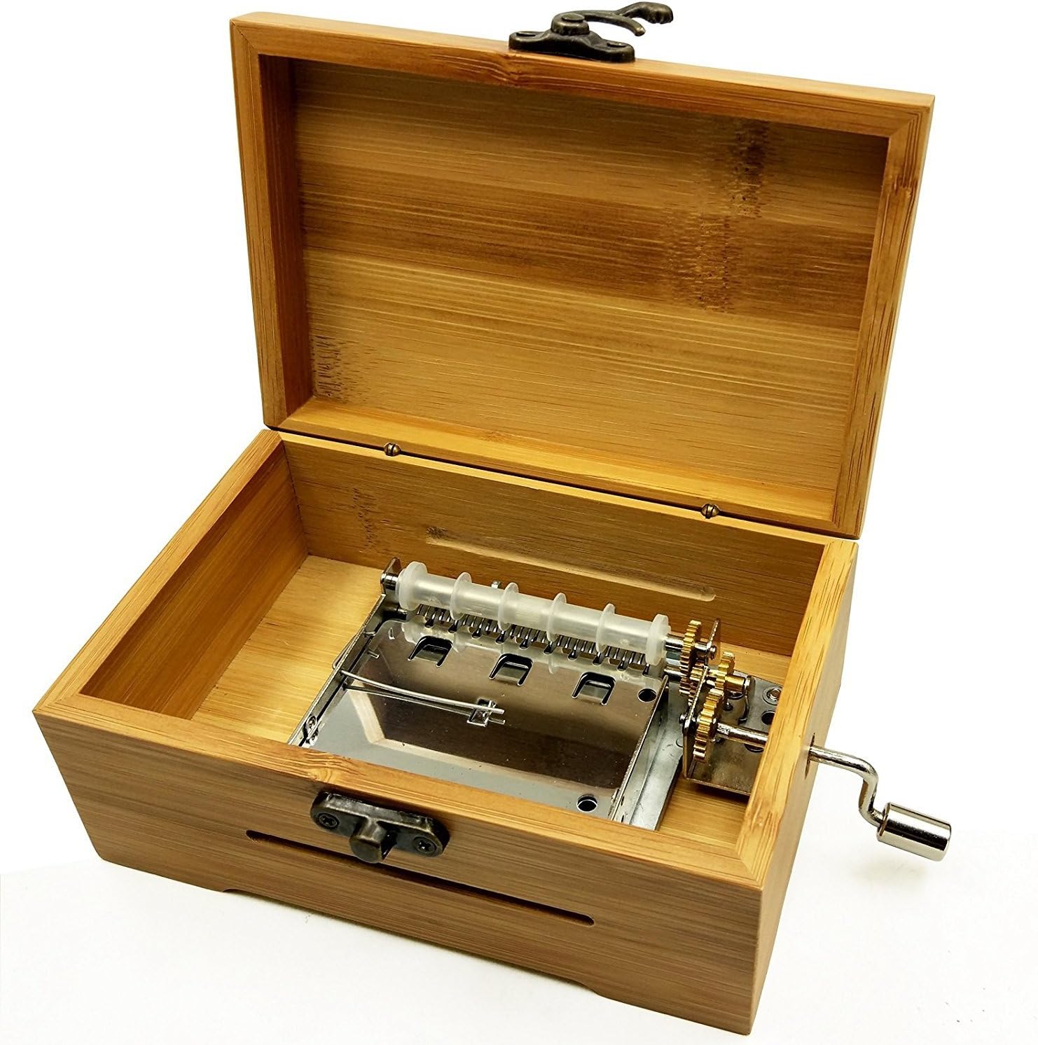 30 Notes Hand Crank Music Box Movement with Copper Gear DIY Make Your Music Tool Kit (With Bamboo Box) - Image 2