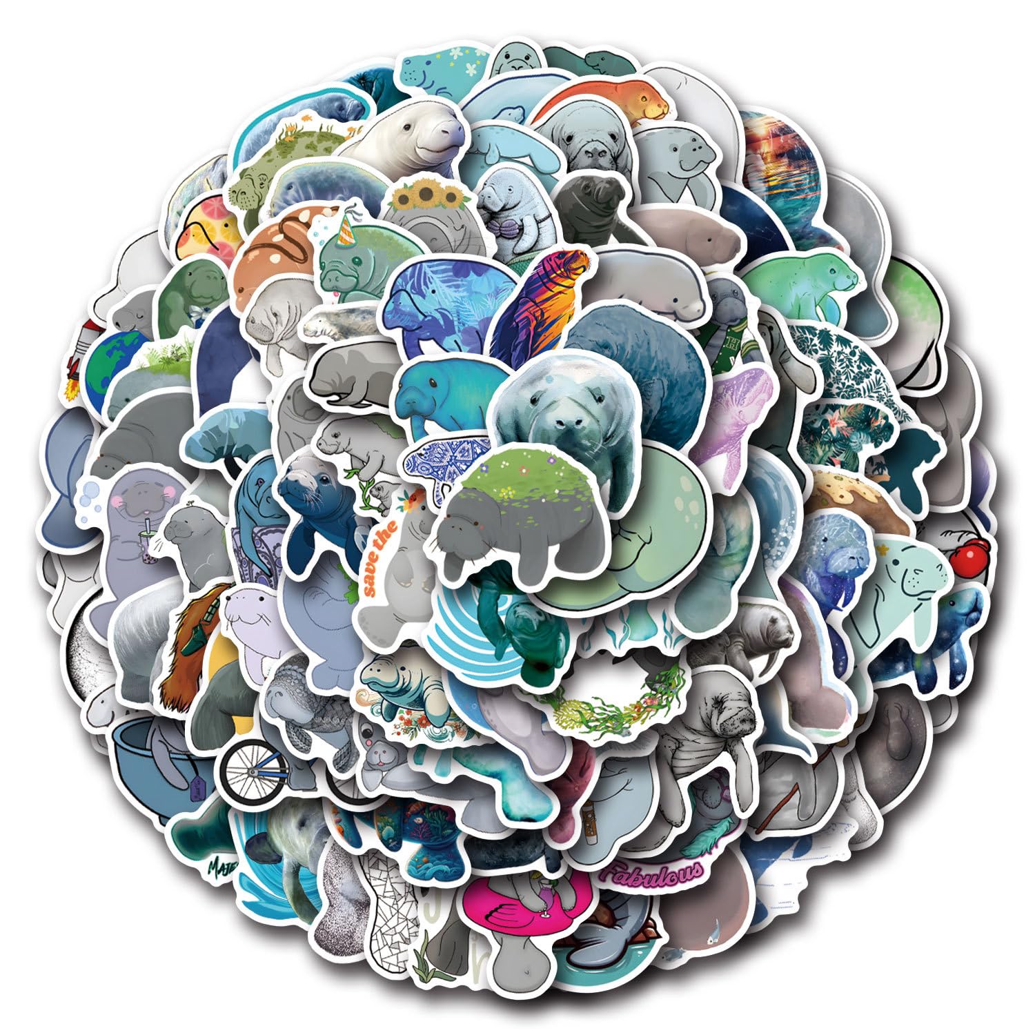 100 Pcs Manatee Vinyl Stickers,Manatee Graffiti Stickers,Vinyl Waterproof Sticker for Kids Teens Girls,for Phone Laptop Bottles Skateboard Computer Phone Luggage Guitar Gifts Sticker