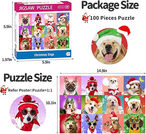Miniatura 5 de Rompecabezas para niños de 4 a 8 años, 3 a 5, 8 a 10 años, rompecabezas de Navidad de 100 piezas para niños, perros de Navidad, rompecabezas
