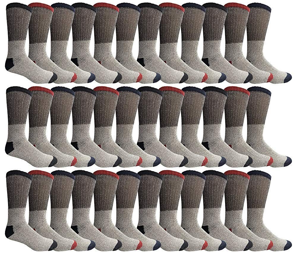 Yacht & Smith 36 Pairs Of 36 Mens & Womens Cotton Thermal Crew Socks, Cold Weather Boot Sock Shoe Size 8-12 (Assorted Women (9-11))