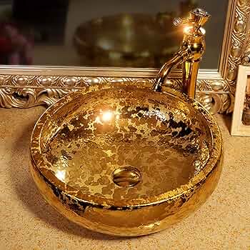 Gold Vessel Sinks Bowl Luxury Gold Glazed Ceramic Vanity Top