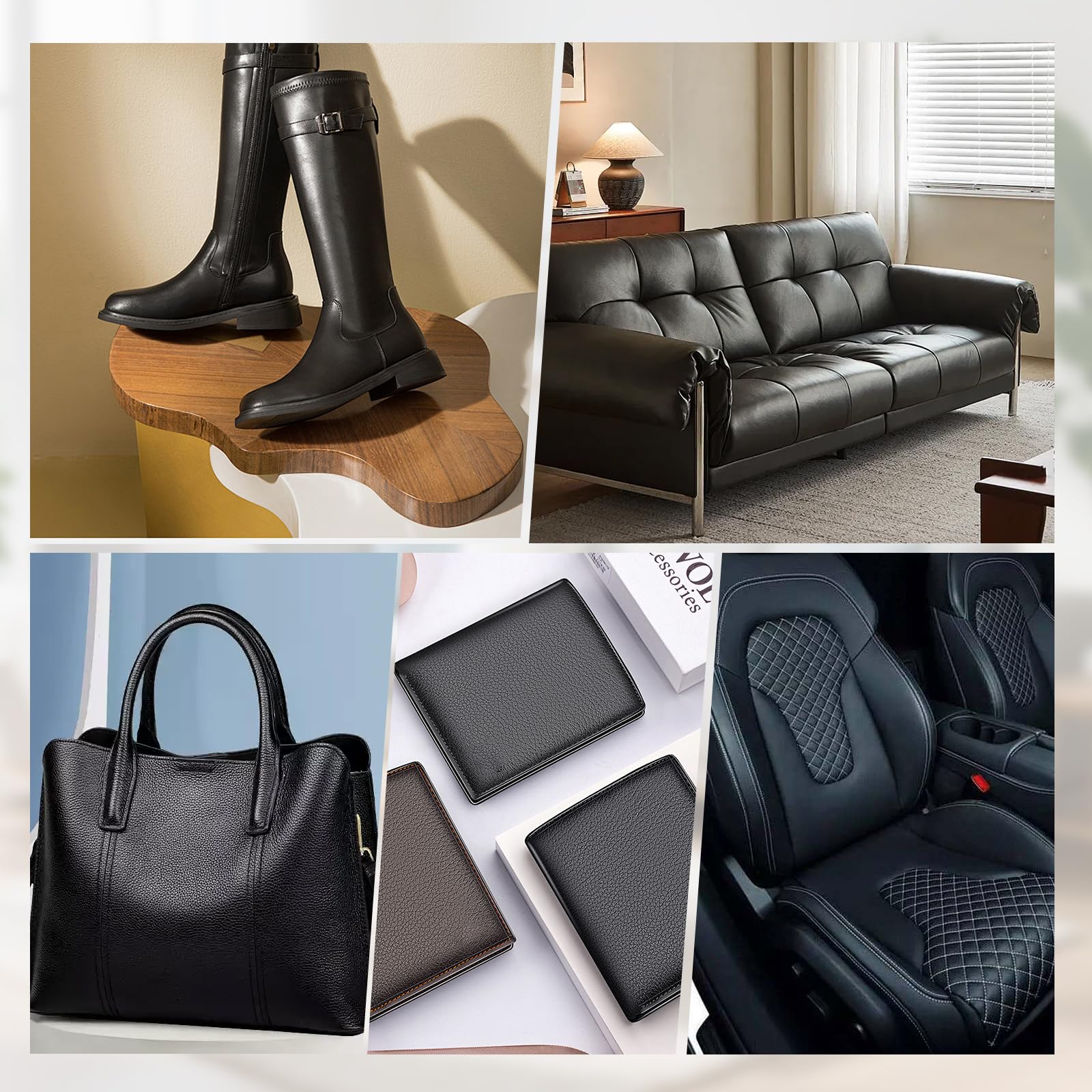 4 Pieza Reparador Cuero Negro 20ml Cuero Liquido, Liquido Reparador Negro para Muebles, Asientos de Coche Sofá Chaqueta Zapatos Cartera Cinturón Abrigos con 8 Accesorios