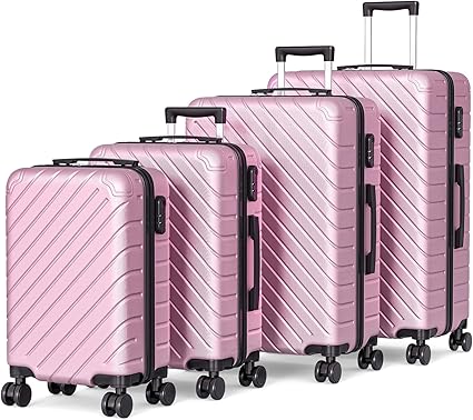 Apelila 4 Piece Hardshell Luggage Sets,Travel Suitcase,Carry On Luggage with Spinner Wheels Free Cover&Hanger Inside4PC (Light Pink line)