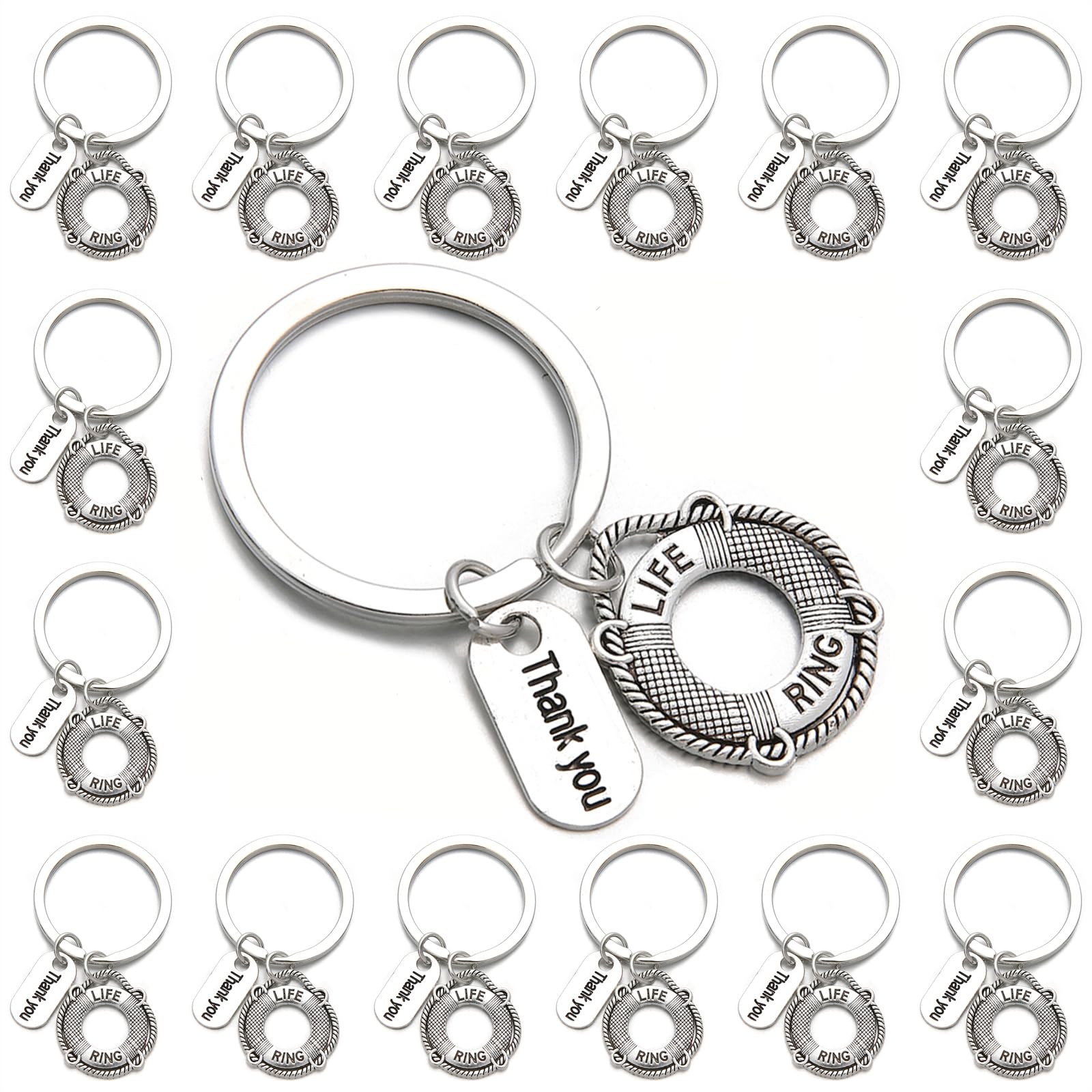 Phaeton Women's Silver 20Pcs Lifesaver Keychain With Thank You Tag, Appreciation Gift For Life Guard, Thanksgiving & Birthday Gifts
