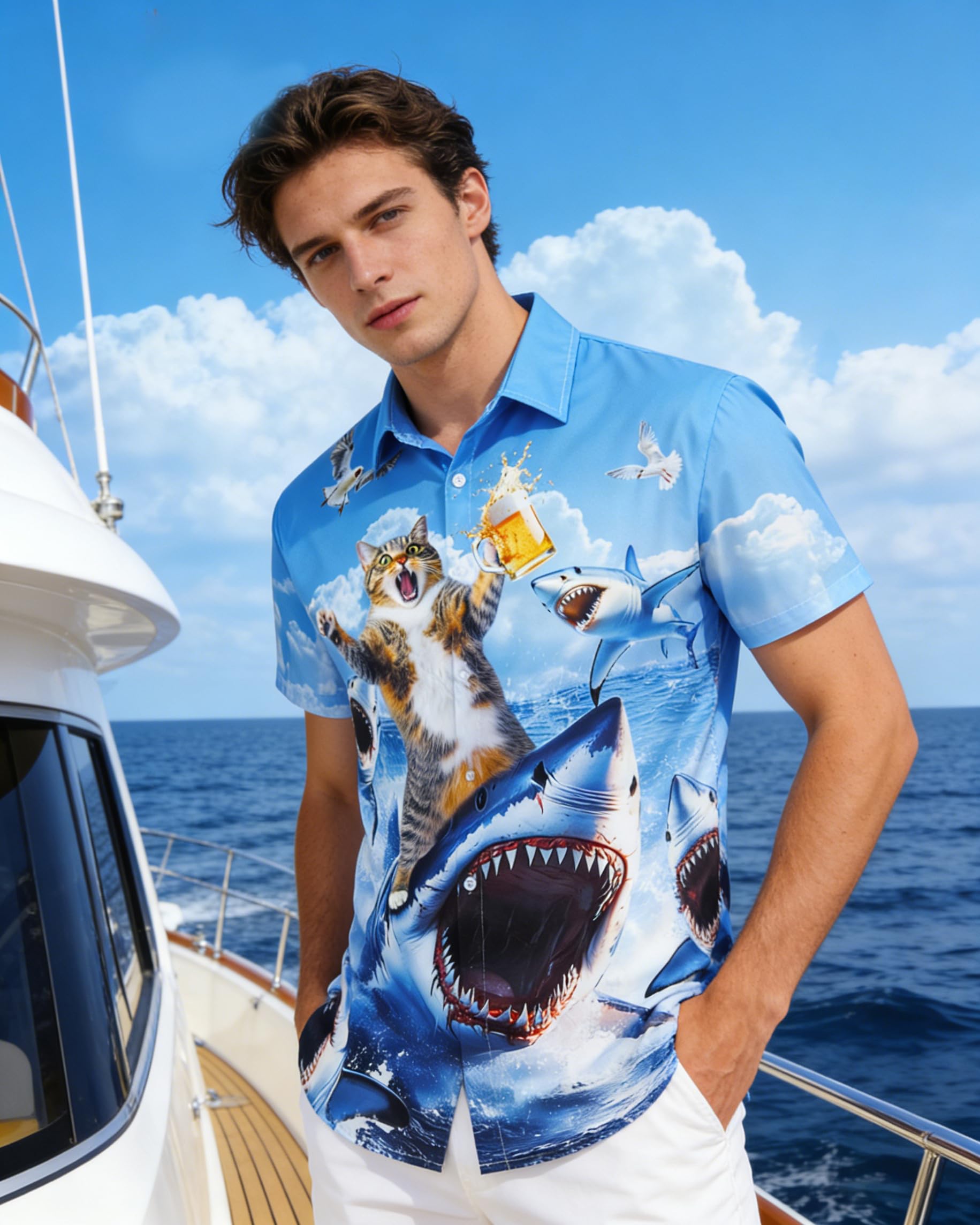 RAISEVERN Chemises Homme Hawaïenne 3D Chemise Boutonnées Casual Manche Courte Chemise M-XXL