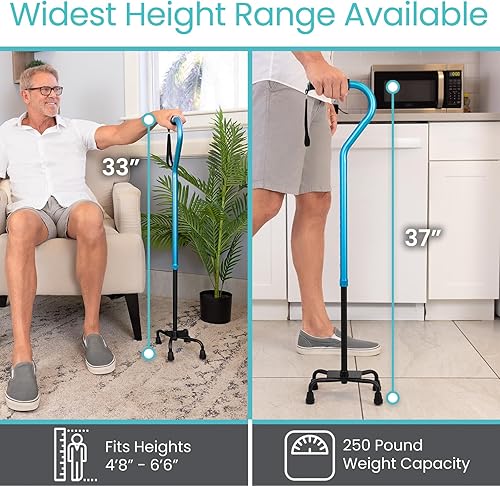 Miniatura 5 de Bastón ajustable con cuatro puntas, ligero, unisex y ambidiestro, Azul, 1