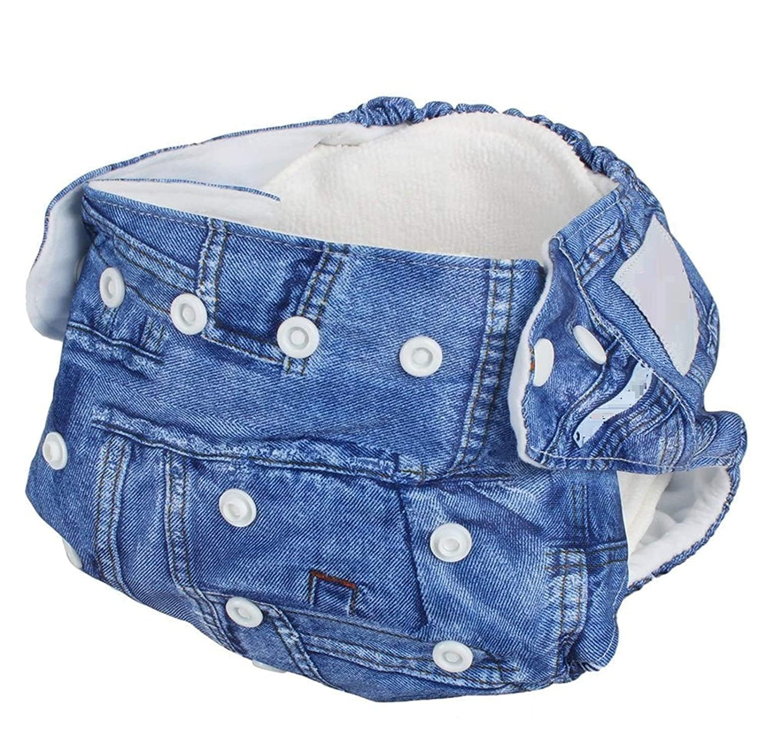 Lukzer Pack of 2 Cloth Diapers for Babies | Washable with 2 Dry-Feel Absorbent Soaker Pads | Adjustable Size All-in-One Extra Soft & Safe Reusable Nappy (Denim Design) 3 Months to 3 Years (5–15 kg) CH-502-02 - Image 4 thumbnail
