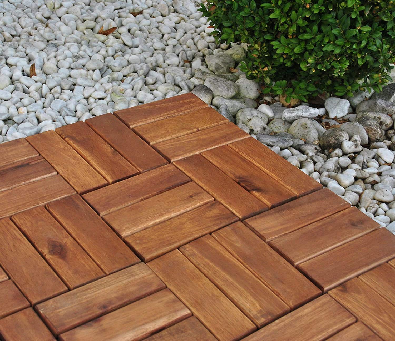 Lot économique de 33 Dalles en Bois 02 pour 3 m² - Dalles de terrasse en Bois d'acacia avec 12 Lattes pour Jardin, terrasse, Balcon, revêtement de Sol avec sous-Structure de Drainage