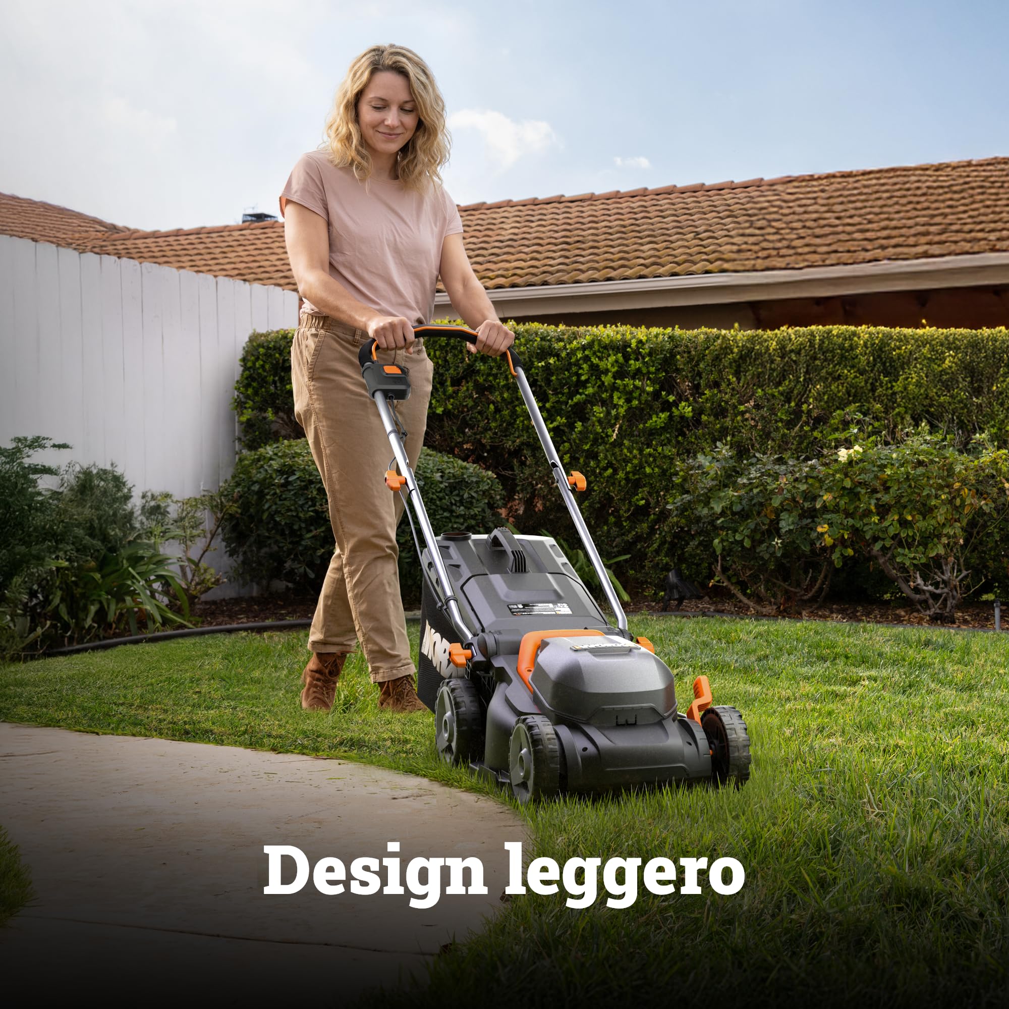 WORX WG735E Rasaerba a batteria 40 V, taglio 34 cm, motore brushless, altezza regolabile su 6 livelli da 20 a 75 mm, sacco 35 L, Cut-to-Edge, 2 batterie da 4 Ah e caricabatterie doppio inclusi