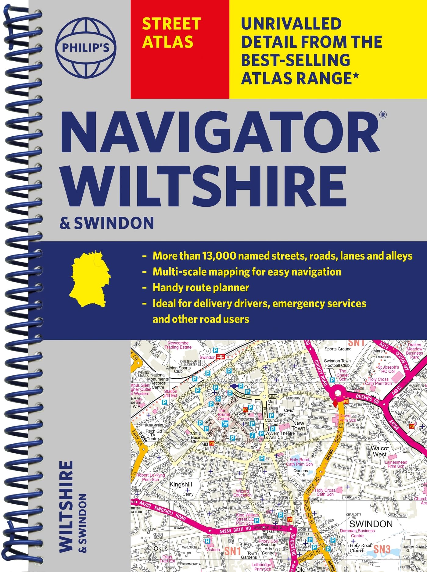 Philip's Navigator Street Atlas Wiltshire and Swindon: Spiral Edition (Philip's Street Atlas)