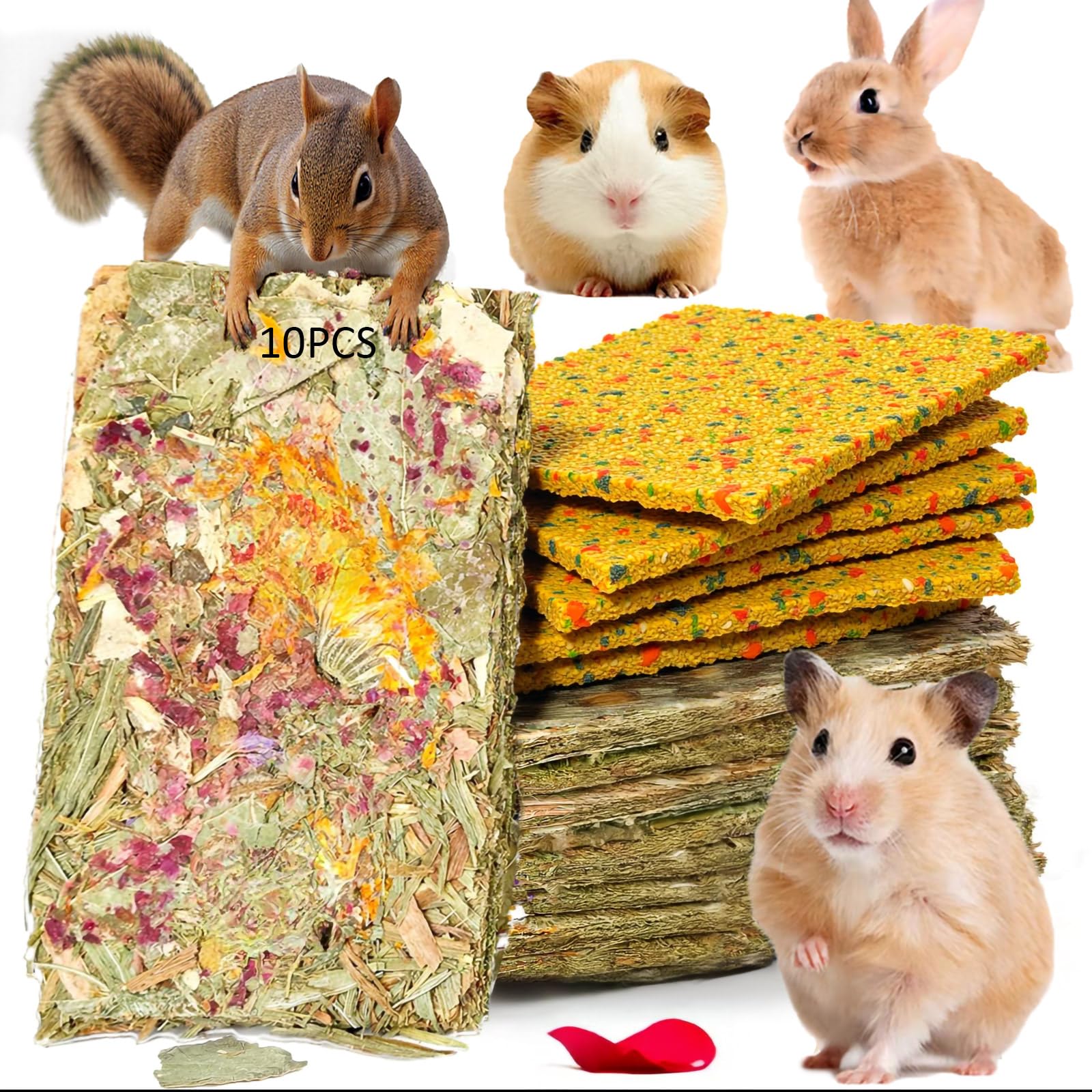 Kaninchenfutter 10 Pack Kaninchen Kauspielzeug Knuspriger Snack für saubere Zähne Hamster Timothy Heu Kräuterblumen-Chips Mahlen für Kaninchen