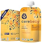 Cerebelly Organic Baby Food Pouches, Carrot Pumpkin Purees, 16 Nutrients, No Added Sugar, Fiber & Non-GMO, 4oz, 12 Pack
