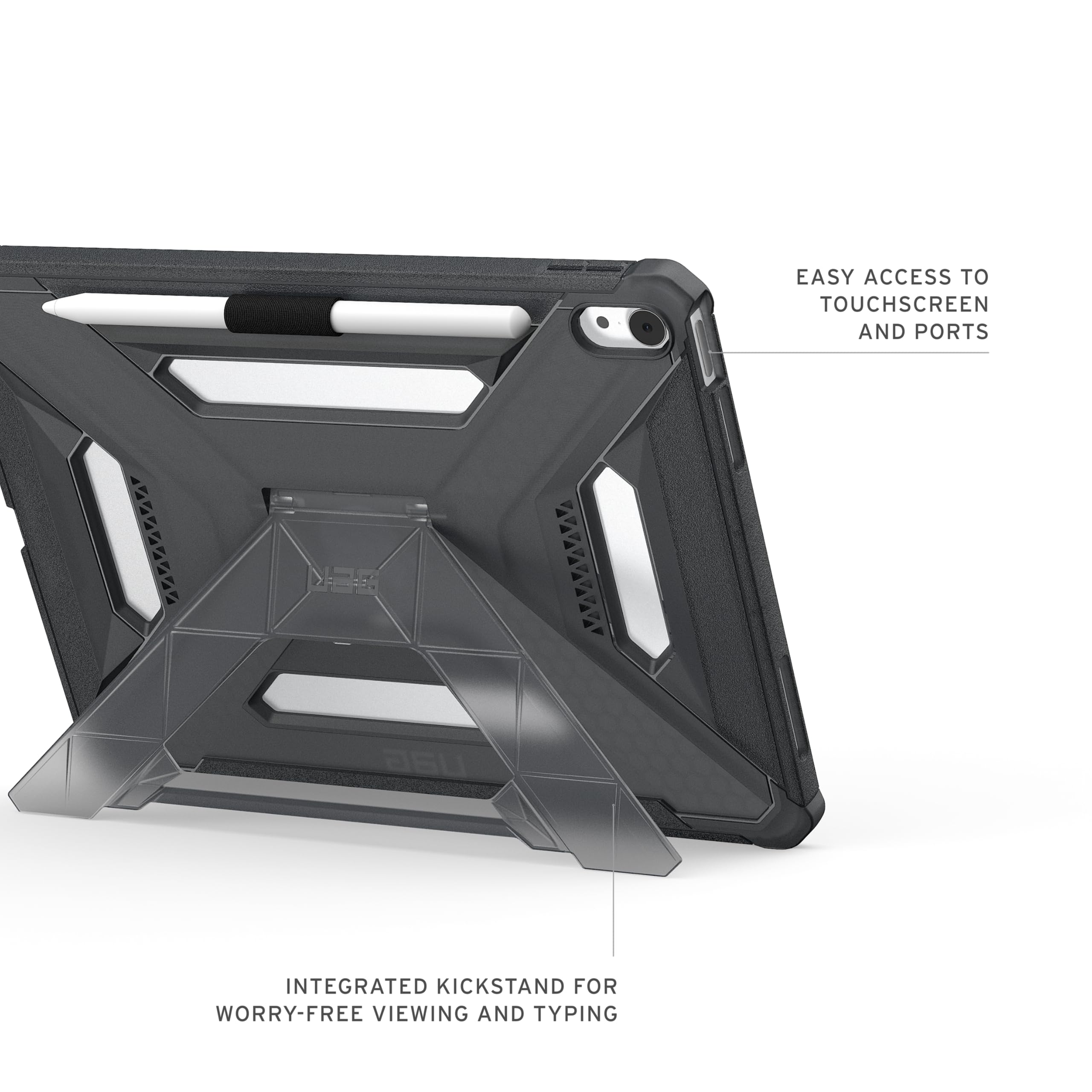 URBAN ARMOR GEAR UAG Custodia progettata per iPad Air 11" 7a generazione 2025 M3 A3266 A3267, robusta custodia protettiva trasparente con cavalletto e portamatite Scout Plus Ash