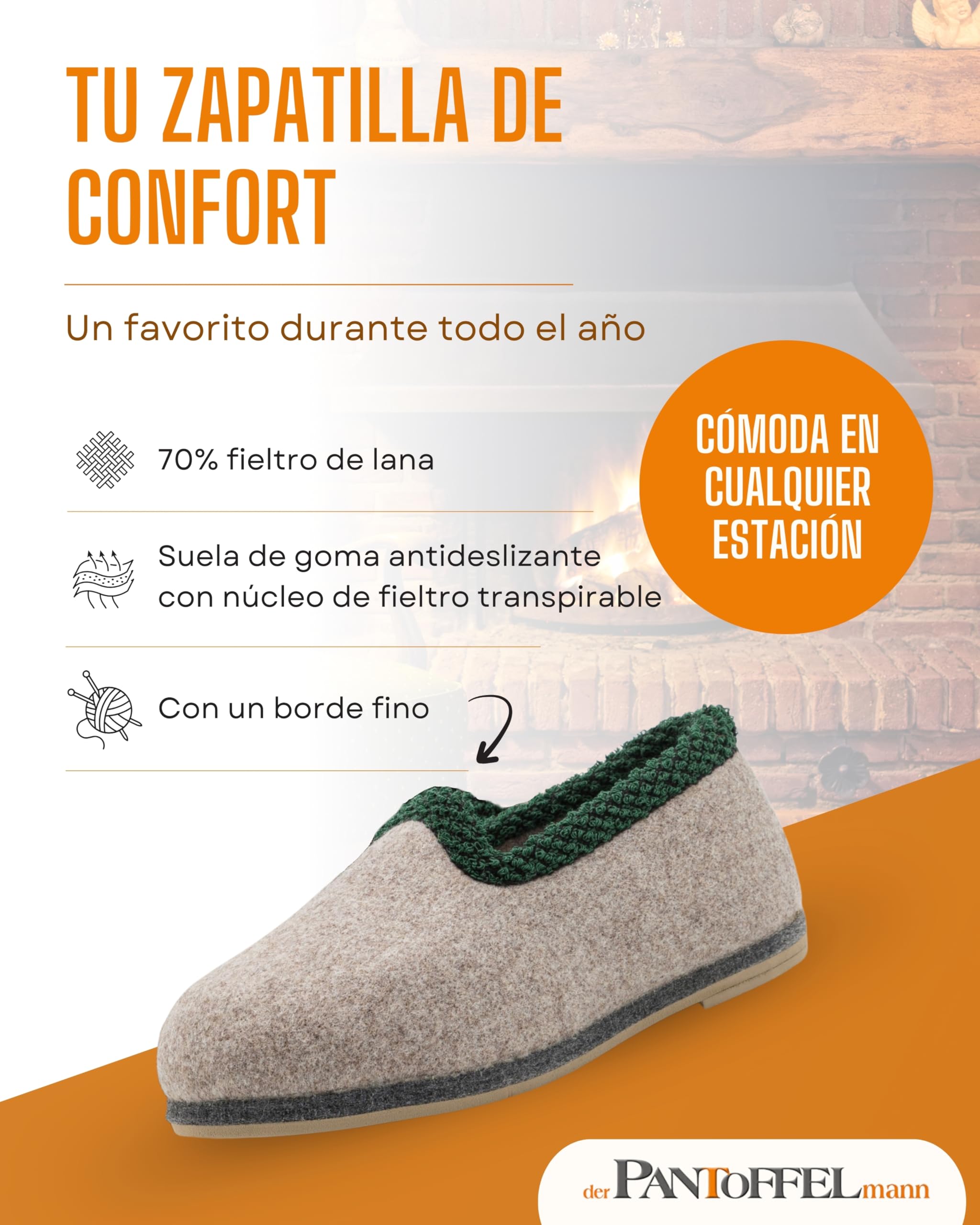 Pantoffelmann Pantuflas de fieltro con suela de goma I De fieltro de lana 70% o 100% I Gris I Tallas 37-51 I Pantuflastranspirables y antideslizantes I Pantuflas cálidas para hombre y mujer