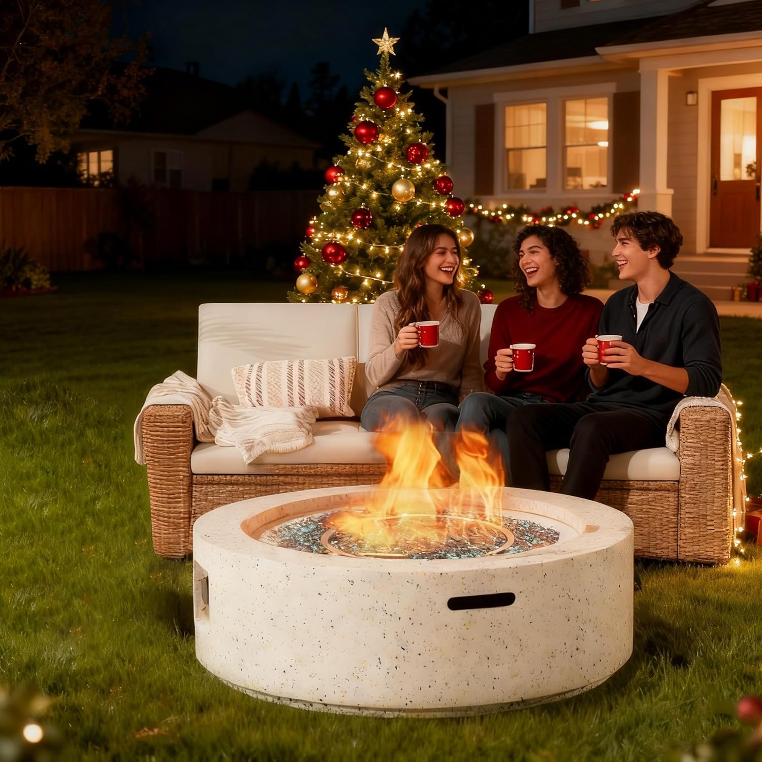 NAGA HABNA 41 Inch Propane Fire Pit Table, Rectangle Outdoor Fire Table w Blue Fire Glass (50,000 BTU), Gas Fire Pit w Waterproof Cover for Garden, Pool, Backyard