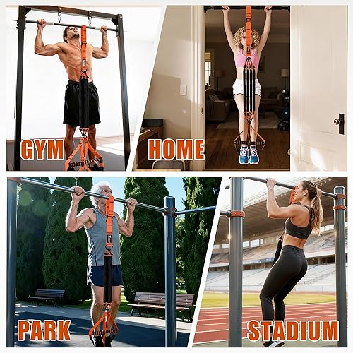 Miniatura 7 de Bandas de asistencia para dominadas, bandas de resistencia resistentes con asas, banda de ejercicio con anclaje de puerta, juego de bandas de