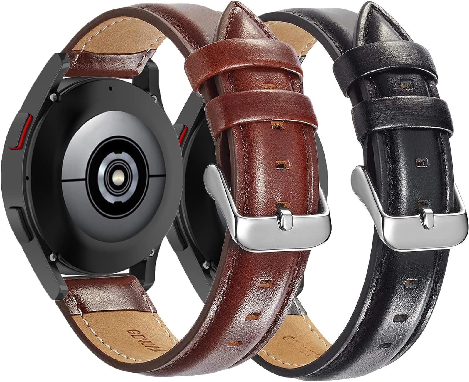 OTOPO for Galaxy Watch 5 Band 40mm 44mm/Watch 5 Pro Bands 45mm, Galaxy Watch 4/4 Classic Bands, Galaxy Watch Active 2 Band, 2Pack 20mm Genuine Leather Strap Replacement Bands Bracelet for Men Women
