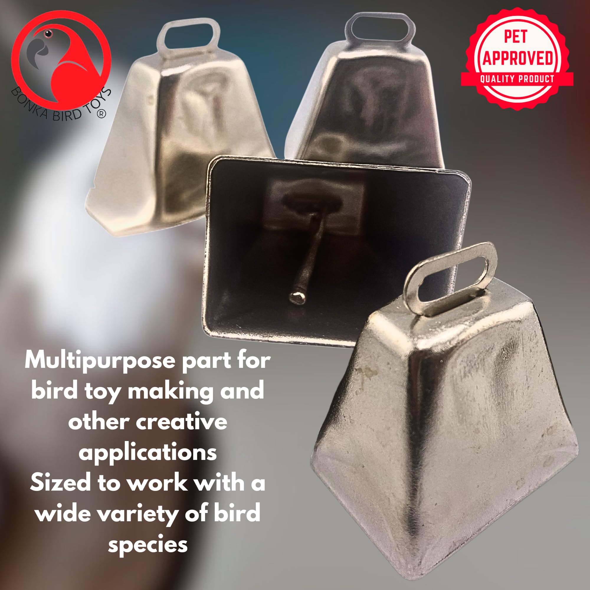 Bonka Bird Toys 1099 Pk4 Large Silver Cow Bells 2" Metal Bells for Small to Large Parrots DIY Bird Toy Parts Enrichment Accessories Conure Amazon Eclectus African Grey - image 7