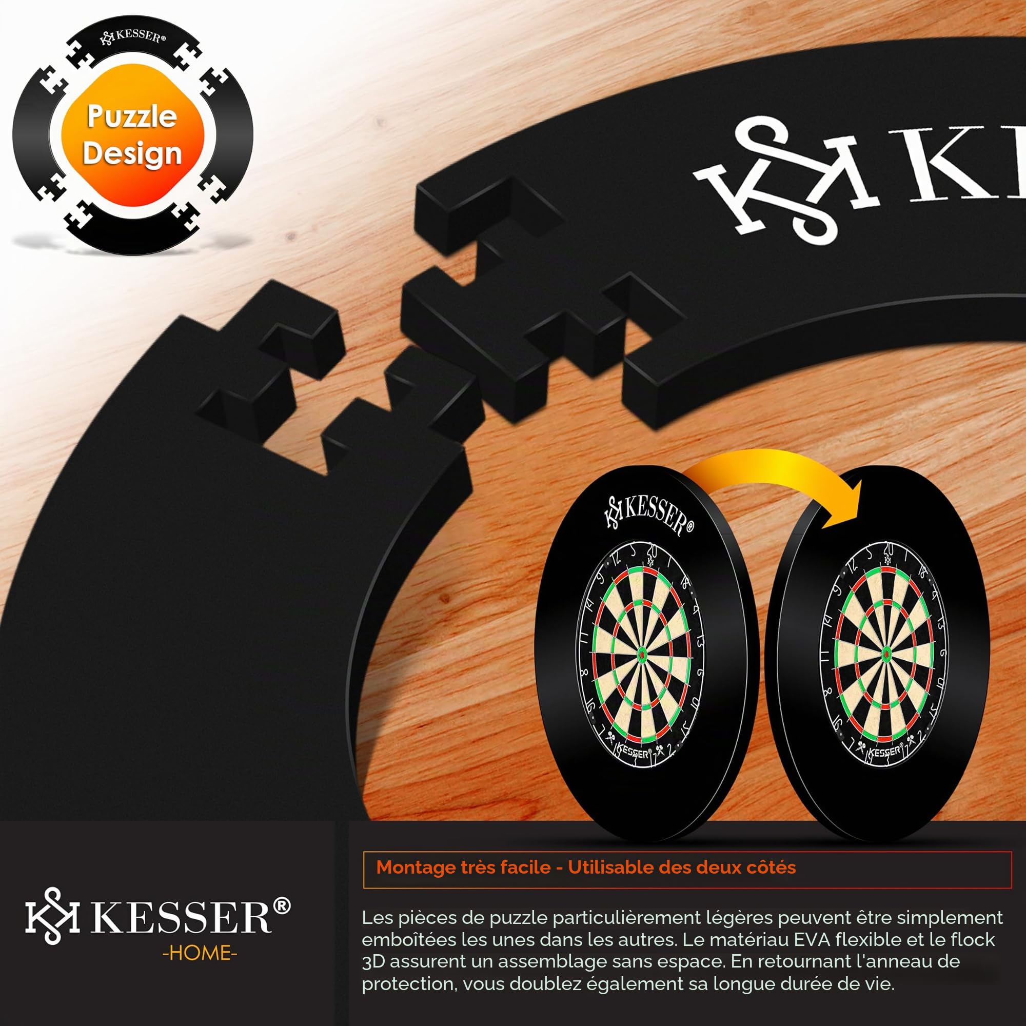 KESSER® Cible de fléchettes - Anneau de protection - Diamètre : 45 cm - Anneau de récupération rond stable - Accessoire de protection murale stable - Convient pour toutes les cibles de fléchettes -