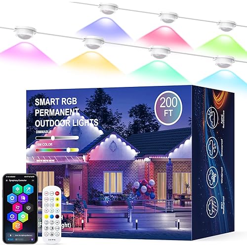 JOH Permanent Outdoor Lights, 200FT RGB+IC Smart LED Outdoor Lights with App/Remote Control, DIY Scene Modes Lighting & IP67 Waterproof, Eaves Light for Christmas, Holiday, Daily Decorations