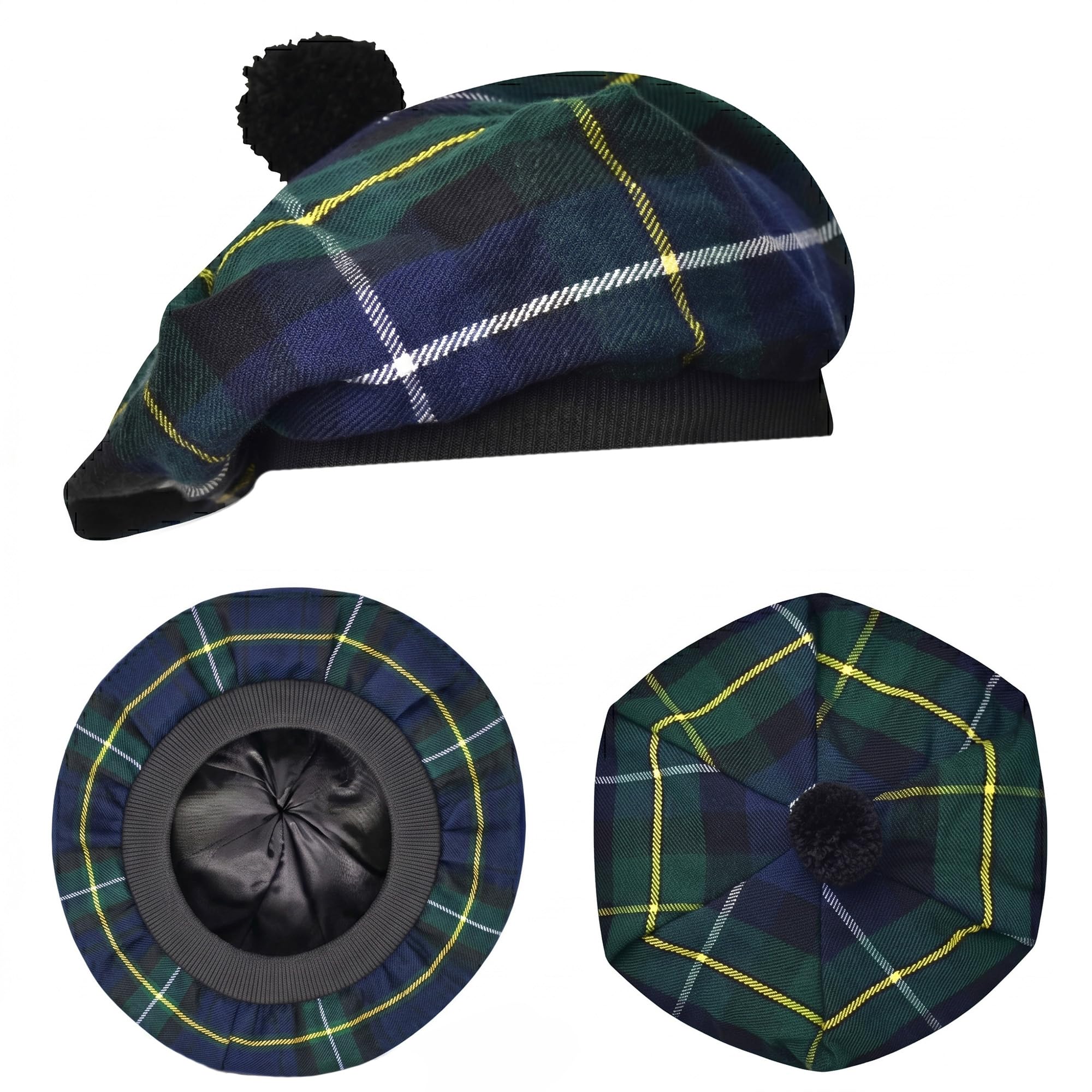 Scottish Hat Tam o Shanter Scottish Bonnet Tartan Hat P.V Tartan (Polyviscose) Wool Blend with Pompom | One Size fits All.