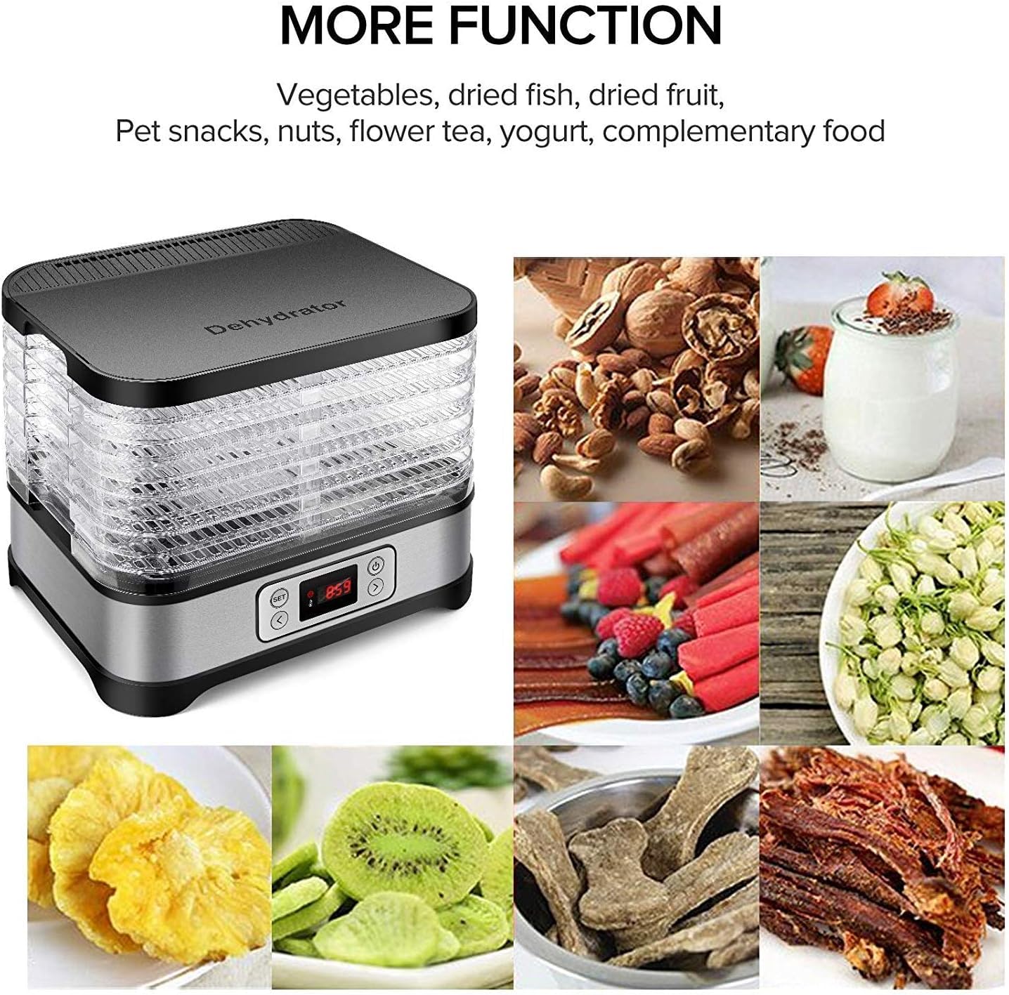 Deshidratador con pantalla LCD, 8 niveles, temperatura y temporizador 72H, sin BPA, sin BPA