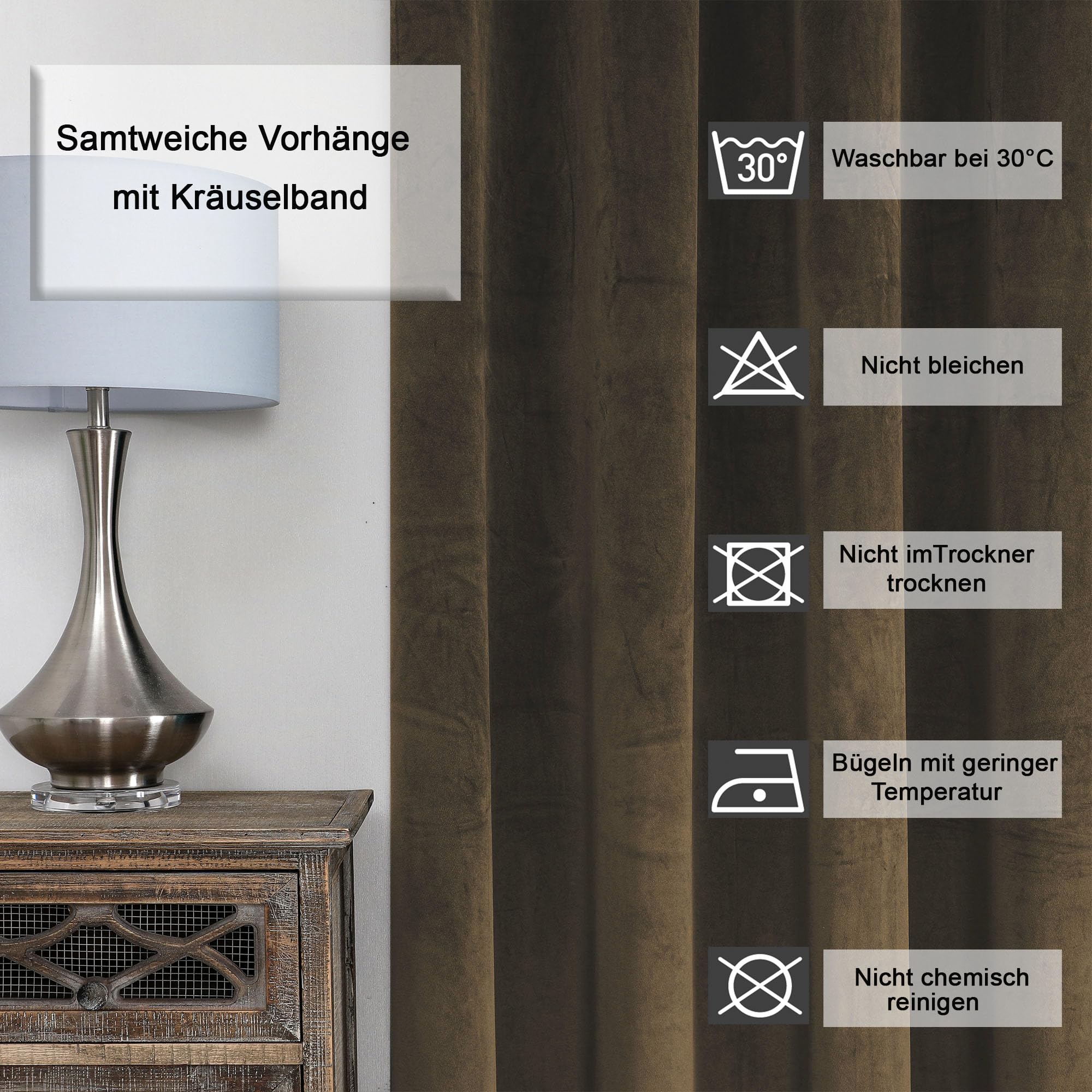 Vorhang Kräuselband Verdunkelung 300x245 cm Samt weich Blickdicht Gardine Schlafzimmer Wohnzimmer (Braun)