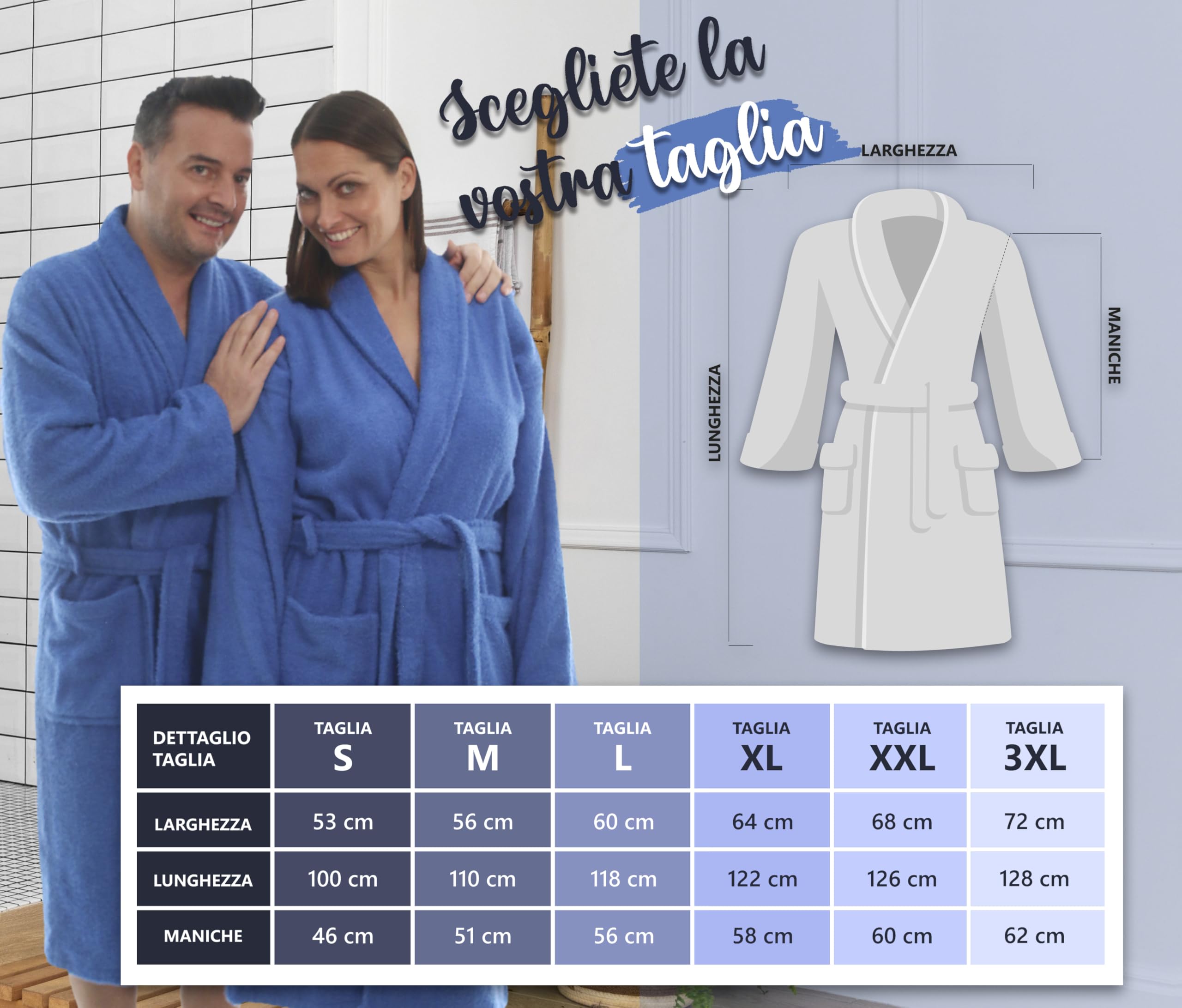 LEBENGOOD - Accappatoio unisex da donna e uomo, 100% cotone spugna americana 400 g, con cintura, tasche, perfetto per la doccia, come vestaglia morbida o come asciugamano