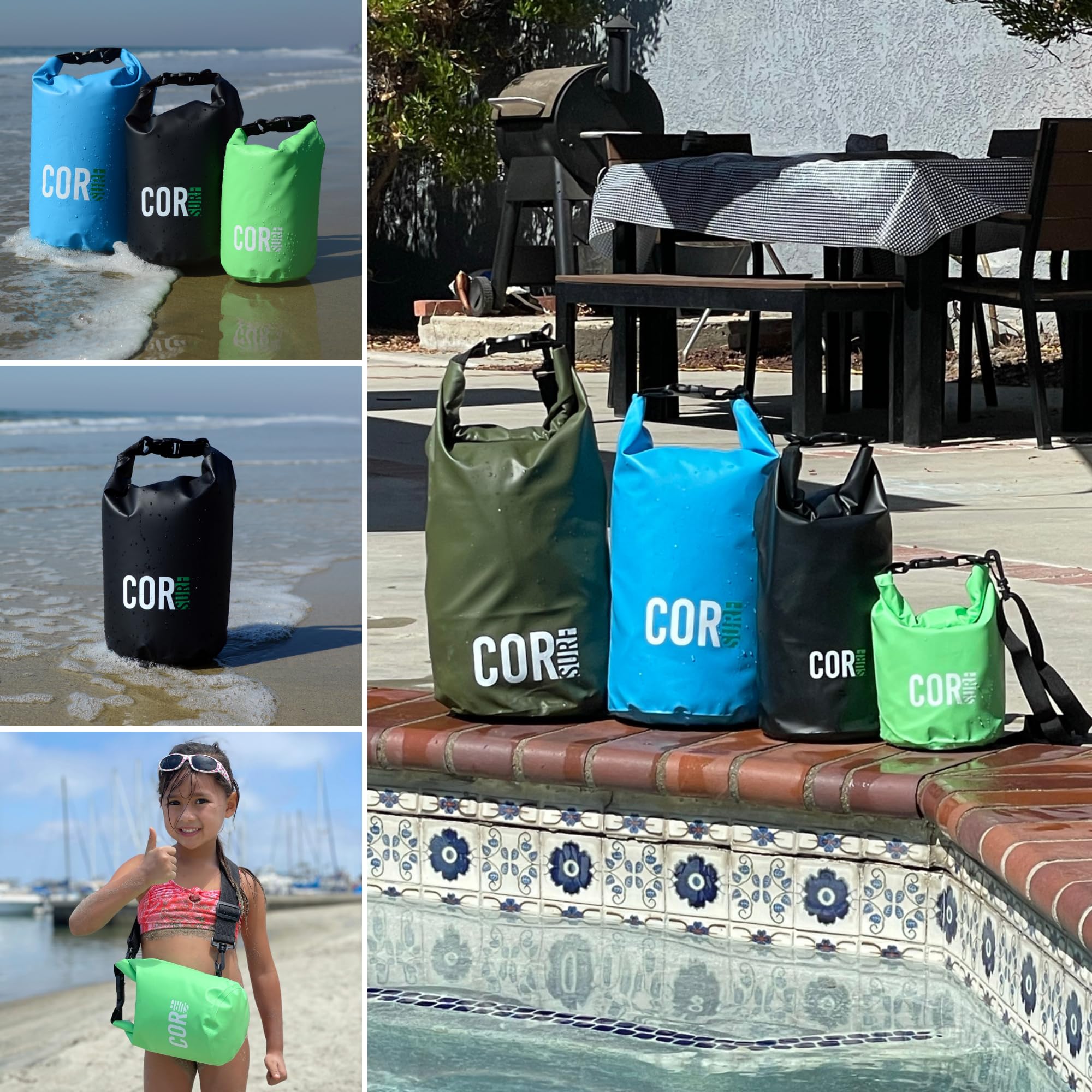 COR Surf P?ywaj?cy wodoodporny worek worek na rolk?|utrzymuje sprz?t suchy do p?ywania kajakiem, p?ywania ?odzi?, p?ywania, biwakowania, w?drówek, pla?y(Zielony,Czarny,Niebieski,Ziele? wojskowa-4Pack)