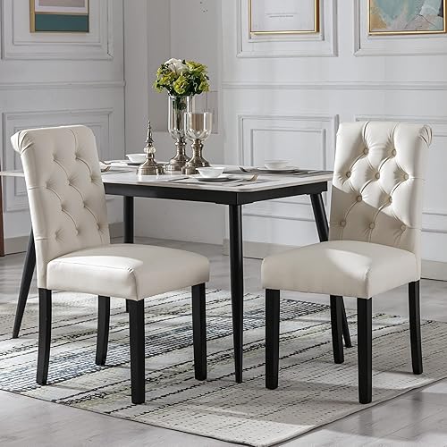 Miniatura 2 de chairus Juego de 2 sillas de comedor modernas de mediados de siglo con botón copetudo, respaldo alto, silla de piel sintética sin brazos, cómodas