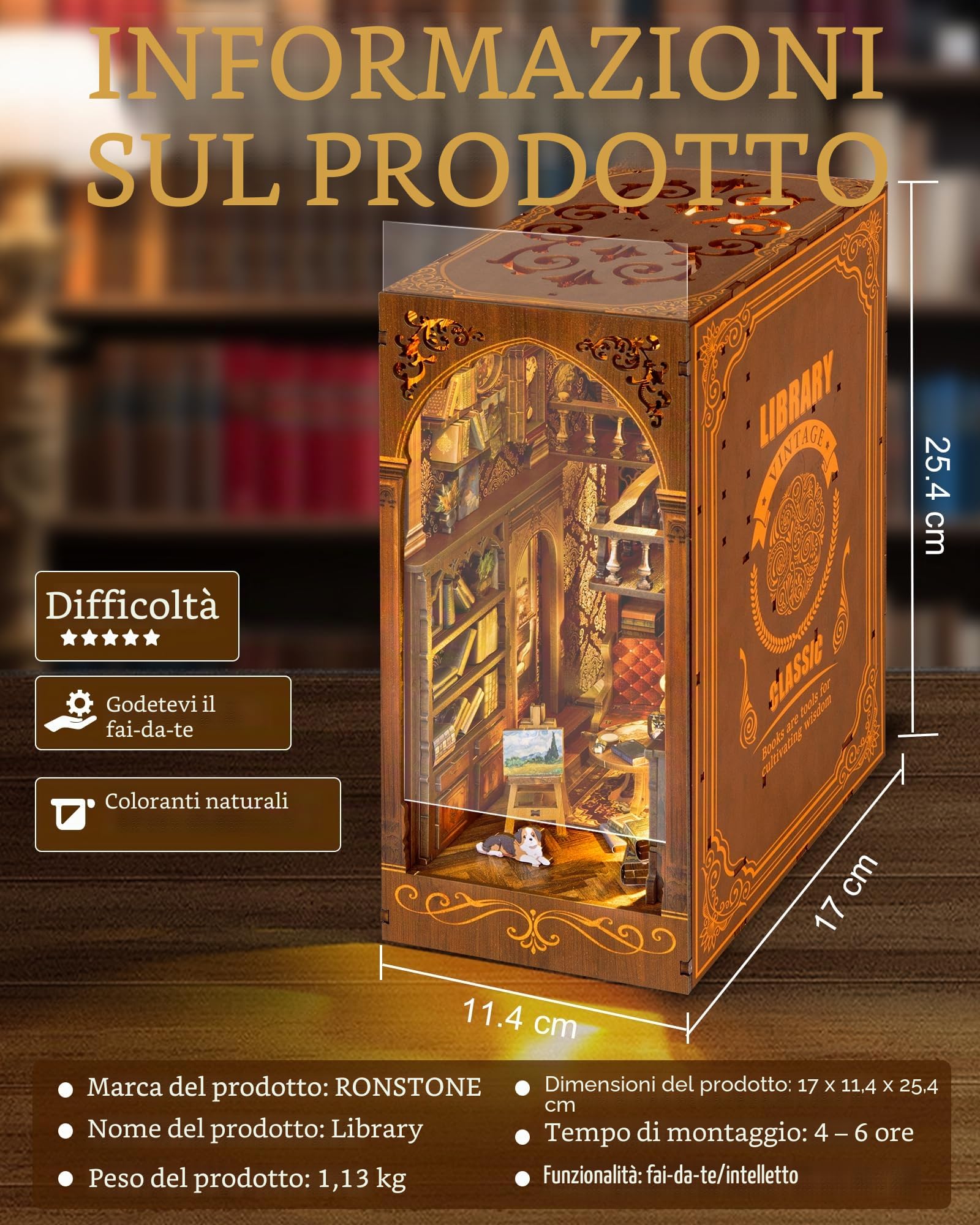 DIY Biblioteca Book Nook Kit, Casa Delle Bambole in miniatura con Libreria Estraibile, Booknook Inserto per libreria Vicolo dei decori,Kit Casa in Miniatura con Luce a Led per Adulti oltre i 14 Anni