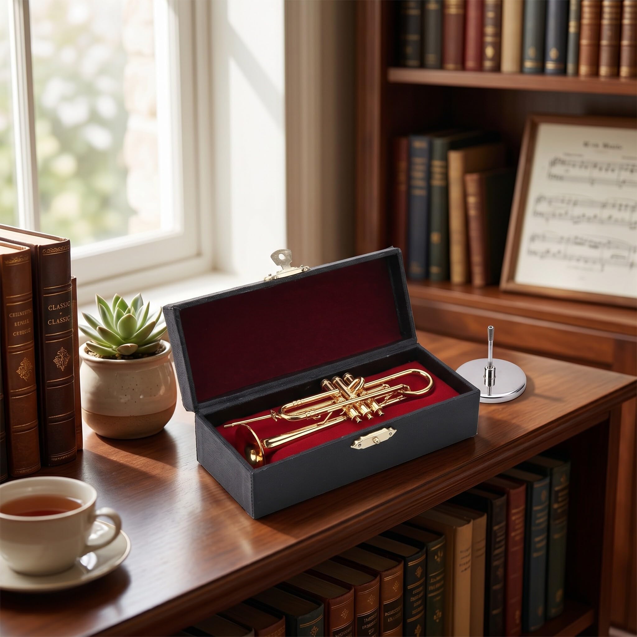 Trompeta Miniatura Réplica Mini Trompeta Caja Regalo Instrumento Musical Mini Modelo Instrumento Chapado Oro Adornos Musicales
